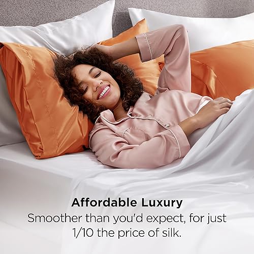 Miniatura 5 de Bedsure Fundas de almohada de satén, similares a las fundas de almohada de seda tamaño Queen, juego de 2, fundas de almohada para mujeres dormidas