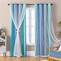 Vista 33 de XiDi Cortinas opacas para dormitorio de niñas, diseño de princesa unicornio arcoíris, 72 pulgadas de largo, rosa/azul