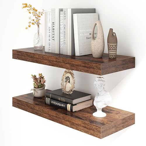 30 Inch Floating Shelves, 12'' Deep Brown Shelves for Wall