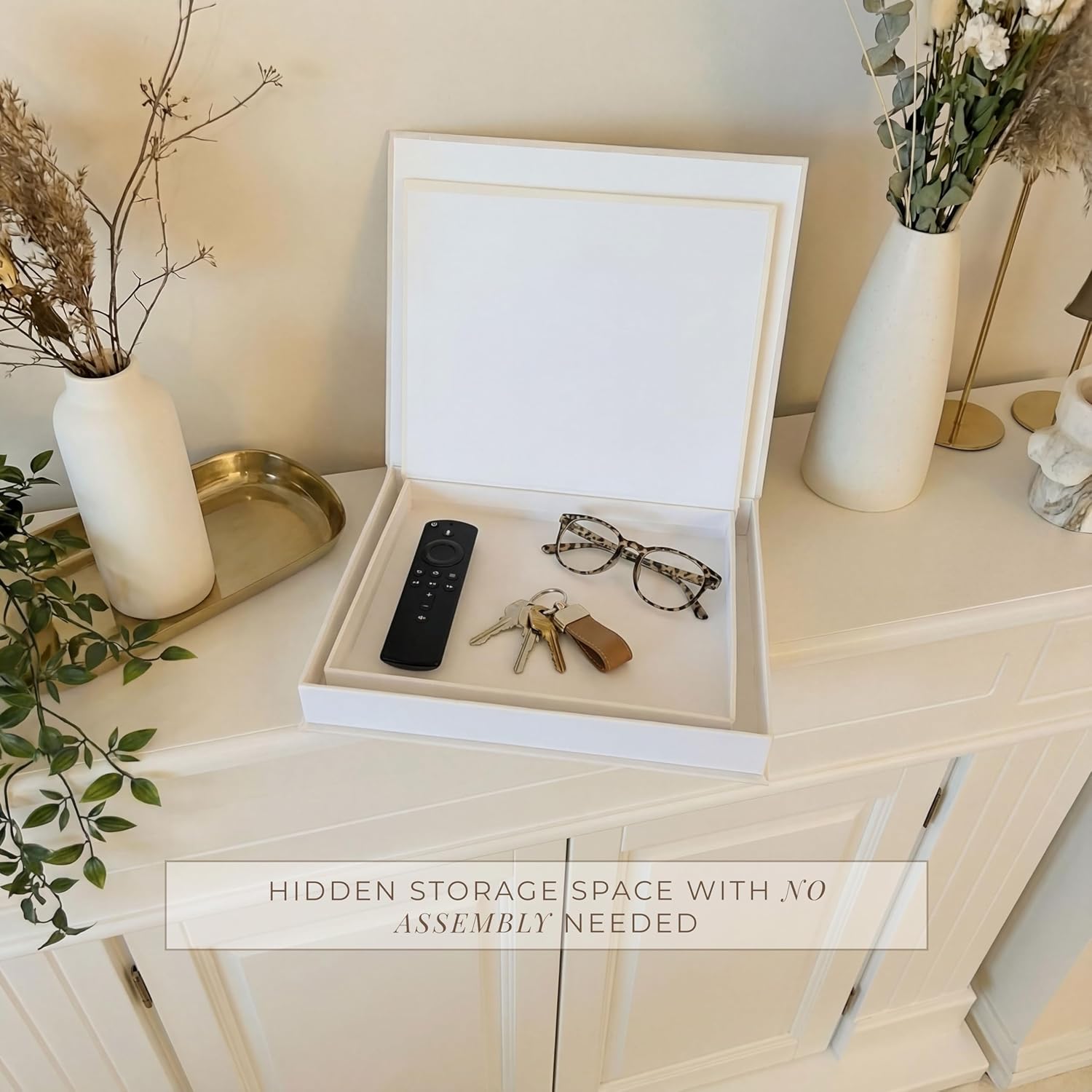 Decorative Fake Books for Home Decor – Set of 2 Linen Faux Book Storage Boxes with Hidden Storage to Reduce Visible Clutter, Coffee Table & Bookshelf Decor for Living Room Styling