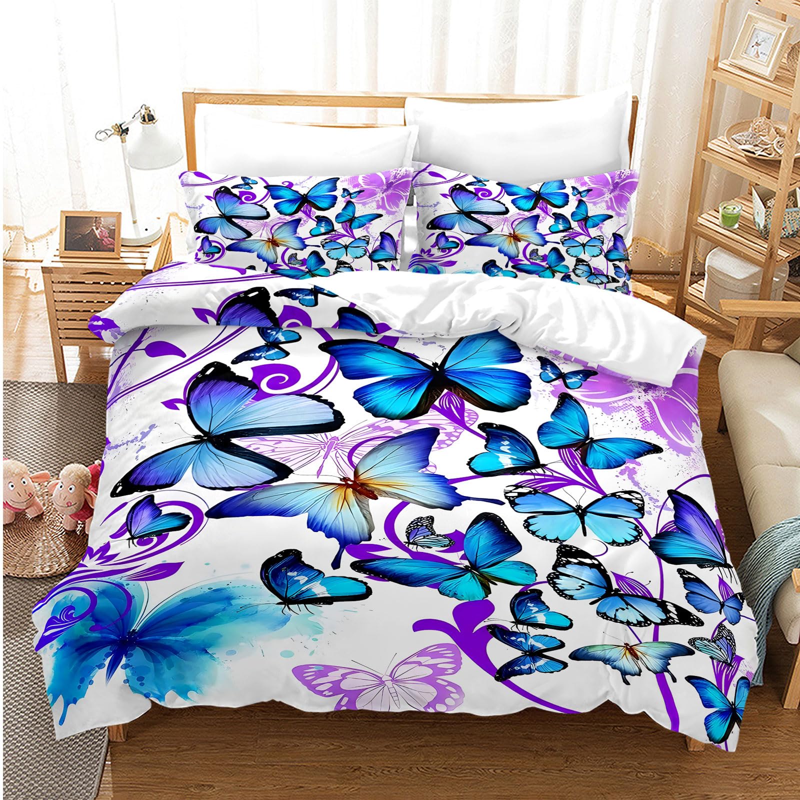 Parure de lit avec housse de couette papillon doré 220x240cm sans froissement