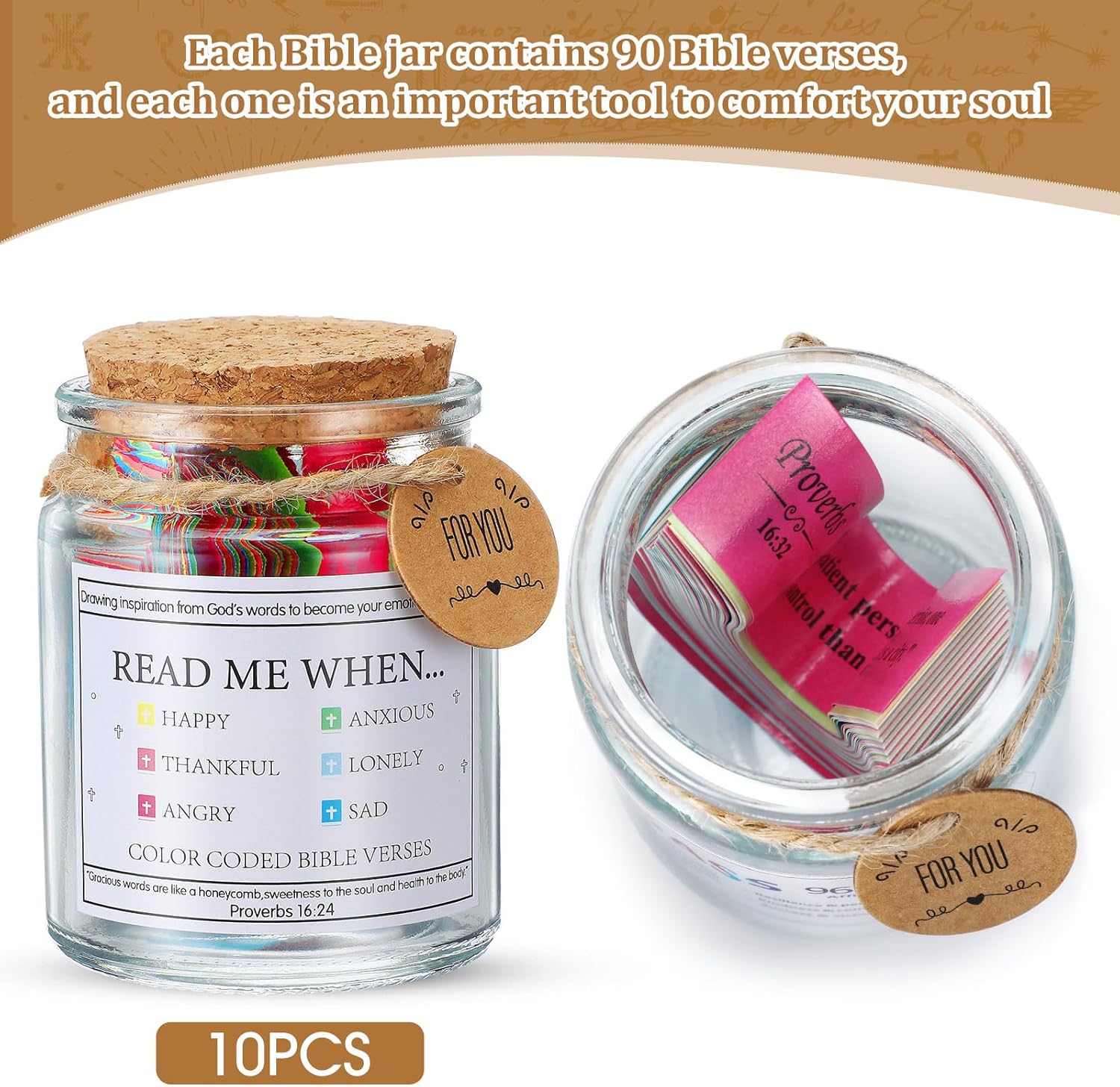 10 Pcs Bible Verse Jar, Read Me When Jar for Emotions and Feelings, Scripture Prayer Cards Hope Bible Accessories Christian Gifts for Mom Dad Friend Women Men (Style 1)
