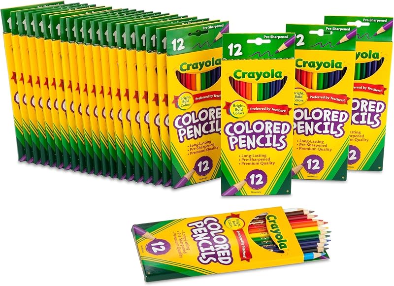 Lápices de colores Crayola a granel para niños (paquete de 24), artículos imprescindibles para el aula de profesores, útiles escolares para preescolar y jardín de infantes, 12 colores | Artículos imprescindibles para el aula de profesores, útiles escolares para preescolar y jardín de infantes