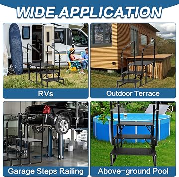 RV Steps, 3-Steps RV Stairs with Handrail Hot Tub Steps Mobile Home Stairs, Non-Slip Steps Outdoor Stairs for RV, Trailer, Camper Steps, Outdoor Spa