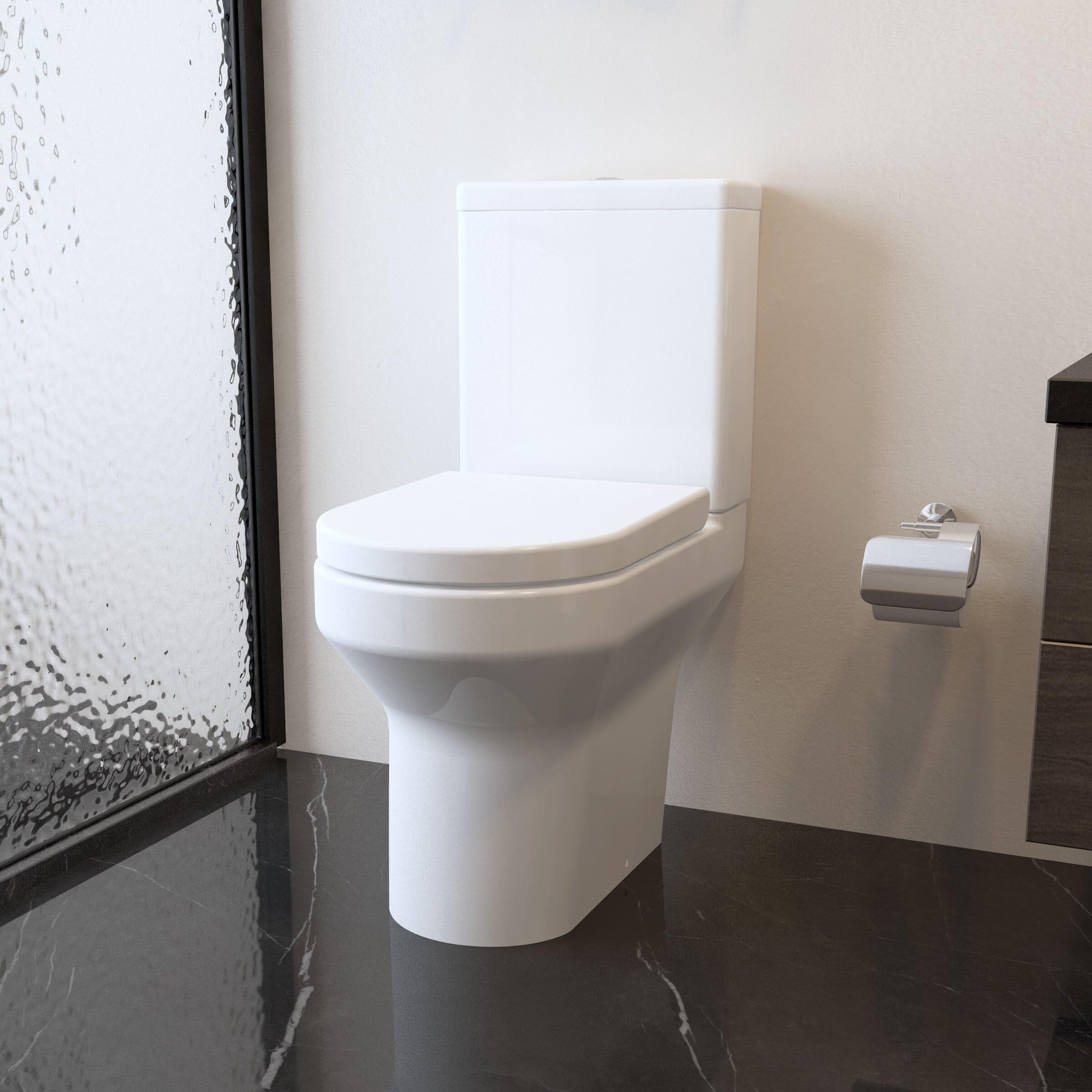 Acezanble White Bathroom Rimless Close Coupled Toilet Round Ceramic Pan Soft Close Seat Dual Flush Cistern Modern Wc