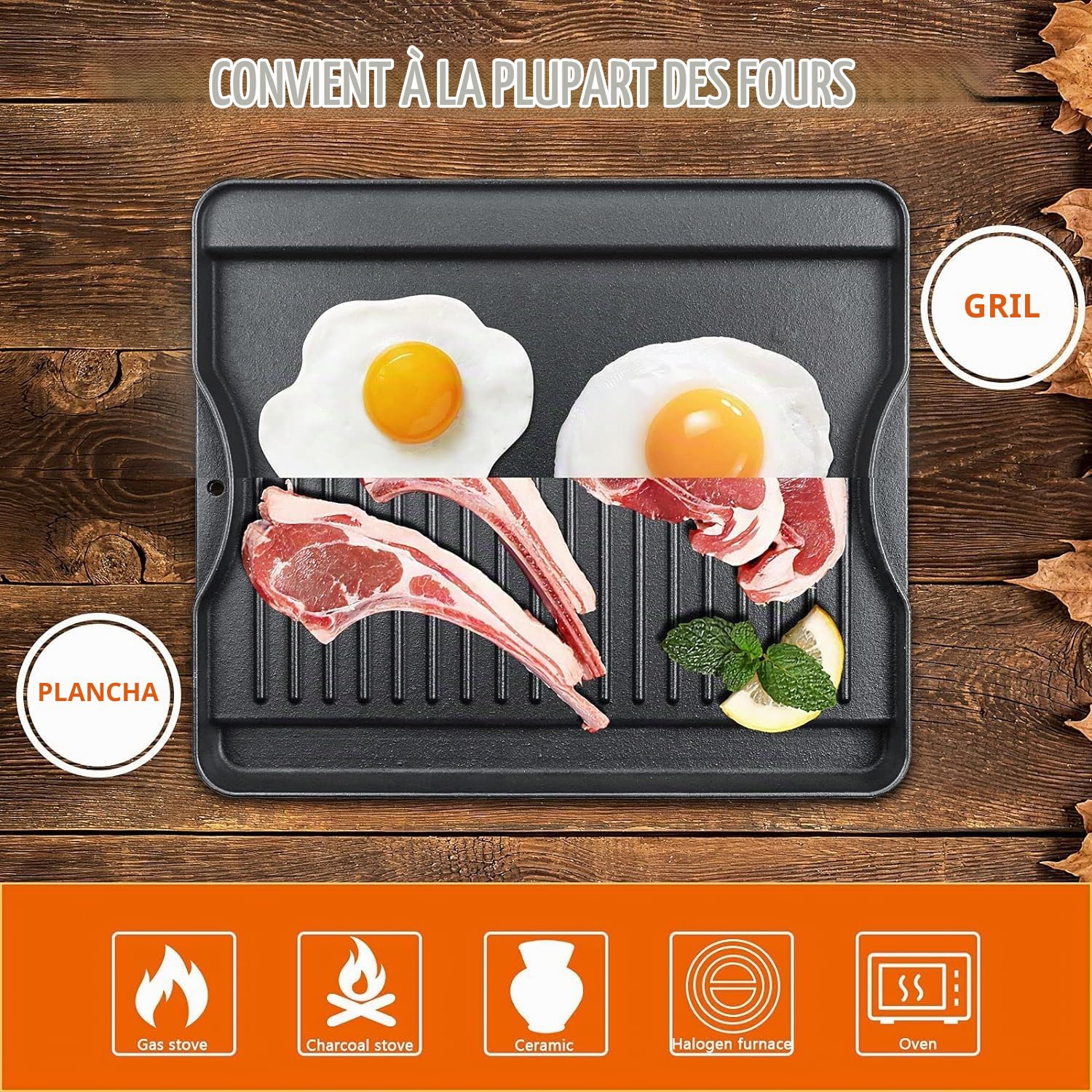 Denmay 40cm x 34cm grilles en fonte réversible double face pour tous les poêles de camp chef, 1 PAQUET