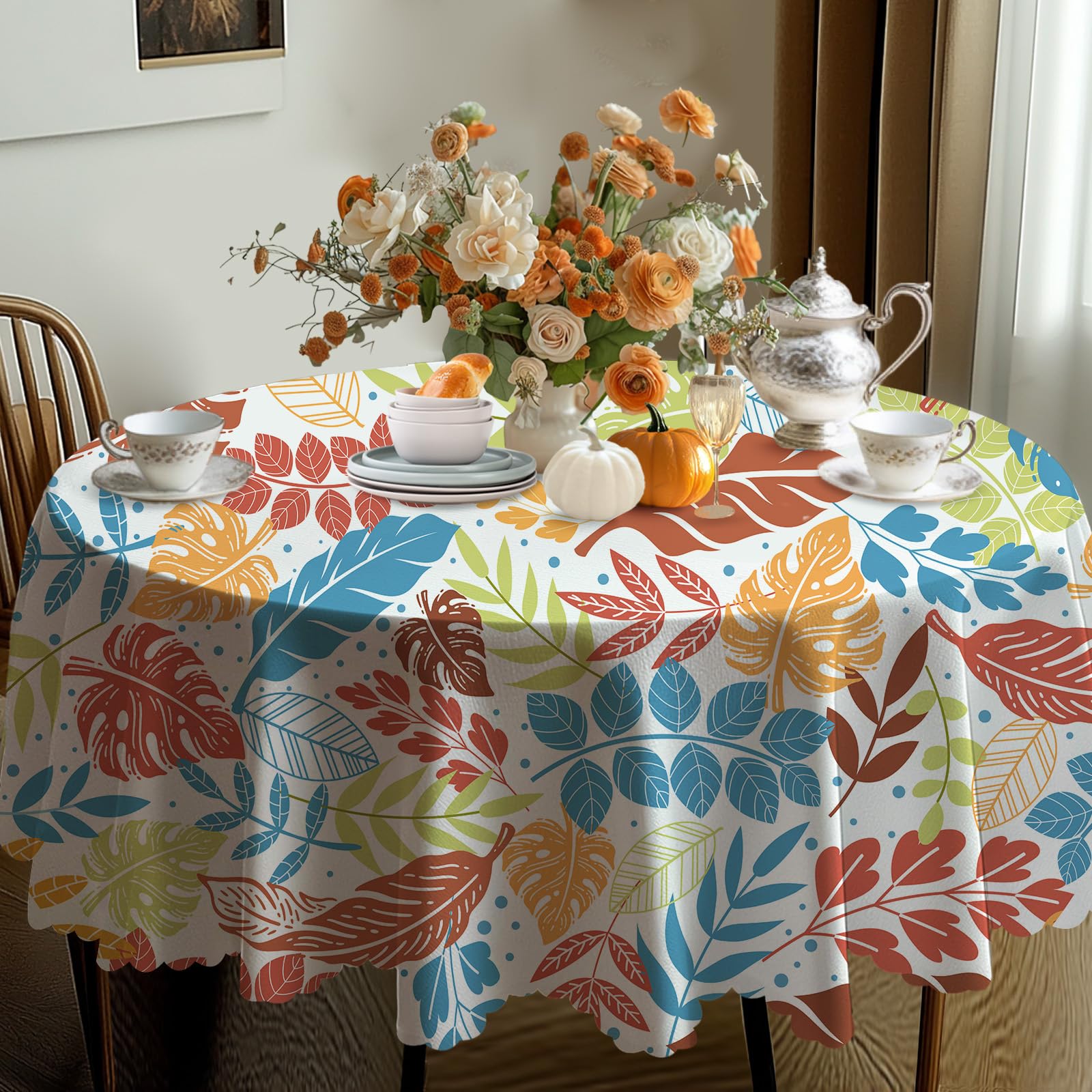 iEvery Colorful Leaves Round Tablecloth 150cm