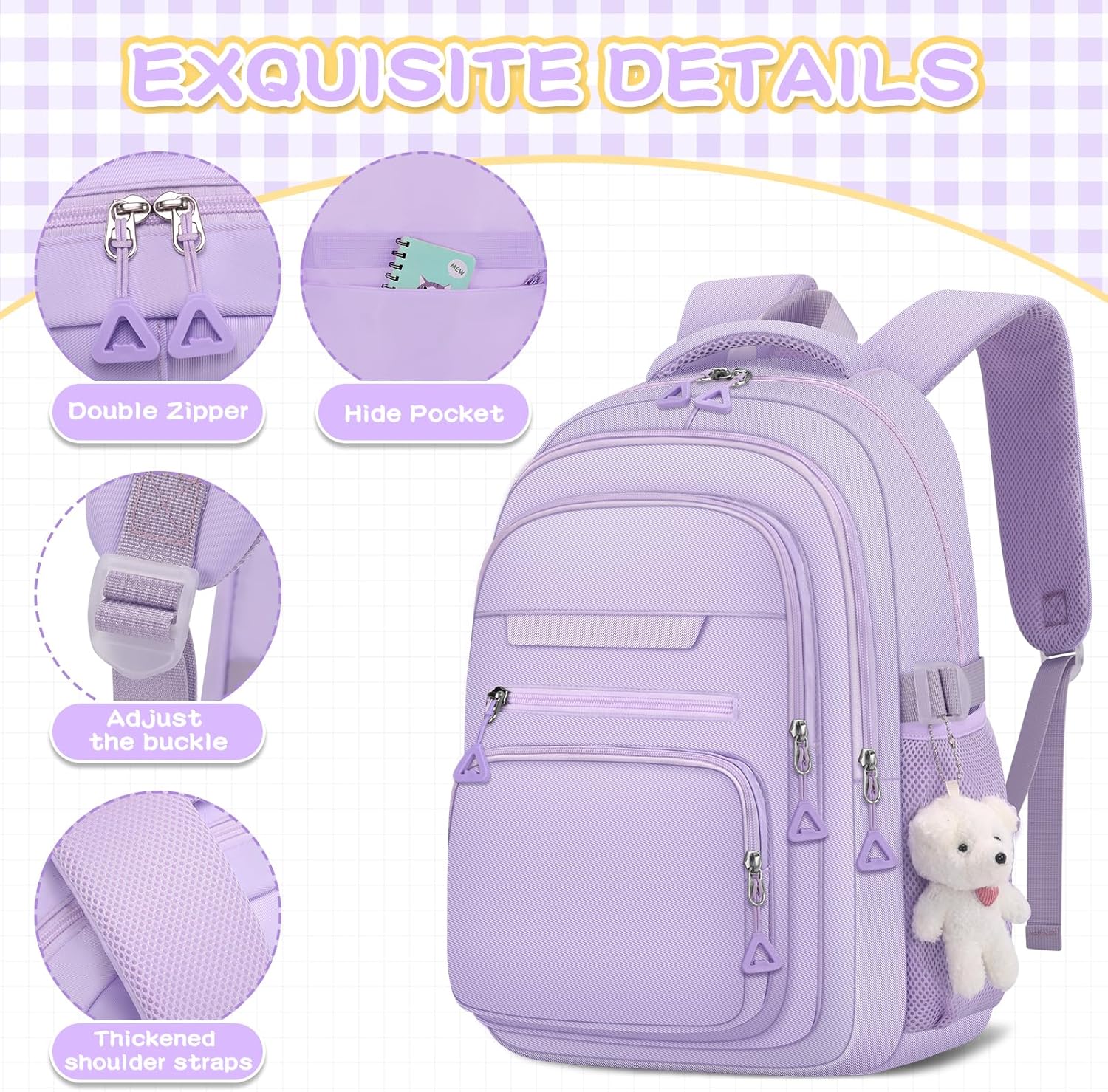 Cute Girls Backpack for School Kids Travel College backpack for Women Teen Purple Bookbags Aesthetic Laptop Bagpack - Image 5