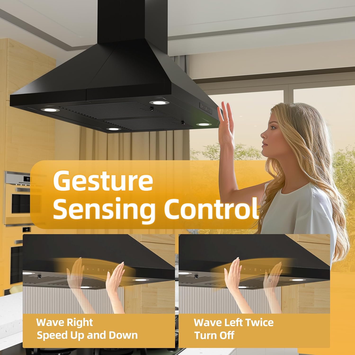 FIREGAS Island Mount Range Hood 30 Inch, 700 CFM Ducted/Ductless Convertiable Kitchen Hood, Pyramid Style Ceiling Mount Range Hood with Gesture Sensing & Touch Control,Permanent Filters, LED Lights