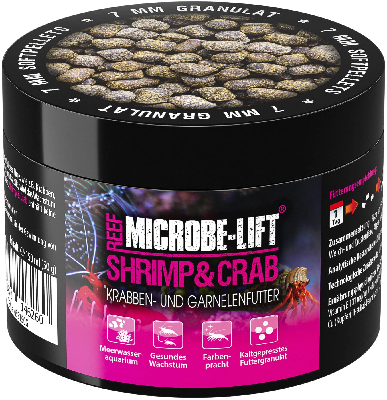 MICROBE-LIFT Alimento granulado para gambas y cangrejos, alimento para gambas y cangrejos para cualquier acuario de agua salada, 150 ml / 50 g