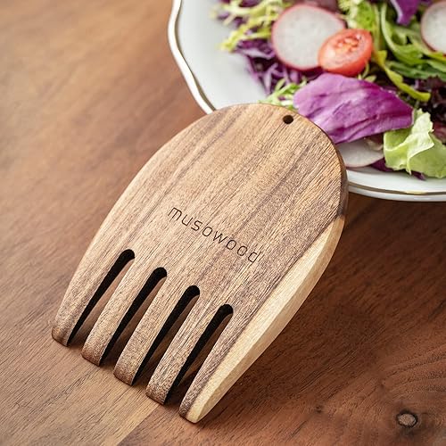 Miniatura 6 de Muso Wood Manos de ensalada de acacia, pinzas de ensalada de madera para servir mezclas de ensalada, juego para servir ensalada y fruta en tu