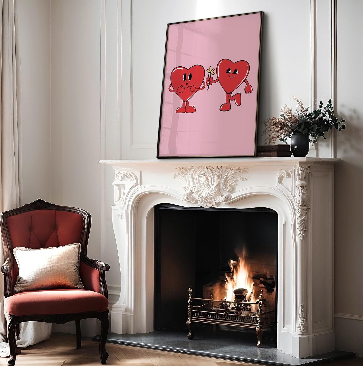 Poster Master Heart Couple Poster - Retro Love Print - Preppy Design - Trendy Art - Valentine's Day Couple Artwork - Groovy Hearts Design - Romantic Dorm or Bedroom Decor - 8x10 UNFRAMED