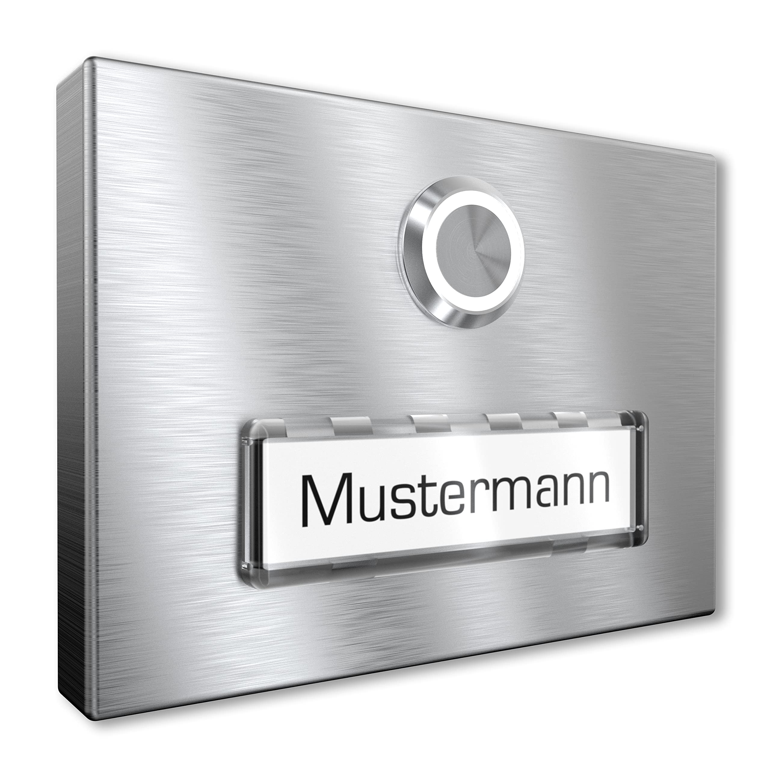 Placca per campanello da esterno in acciaio inox V2A con targhetta illuminata di Graviers Design - acciaio inox - pulsante campanello a LED - Made in Germany