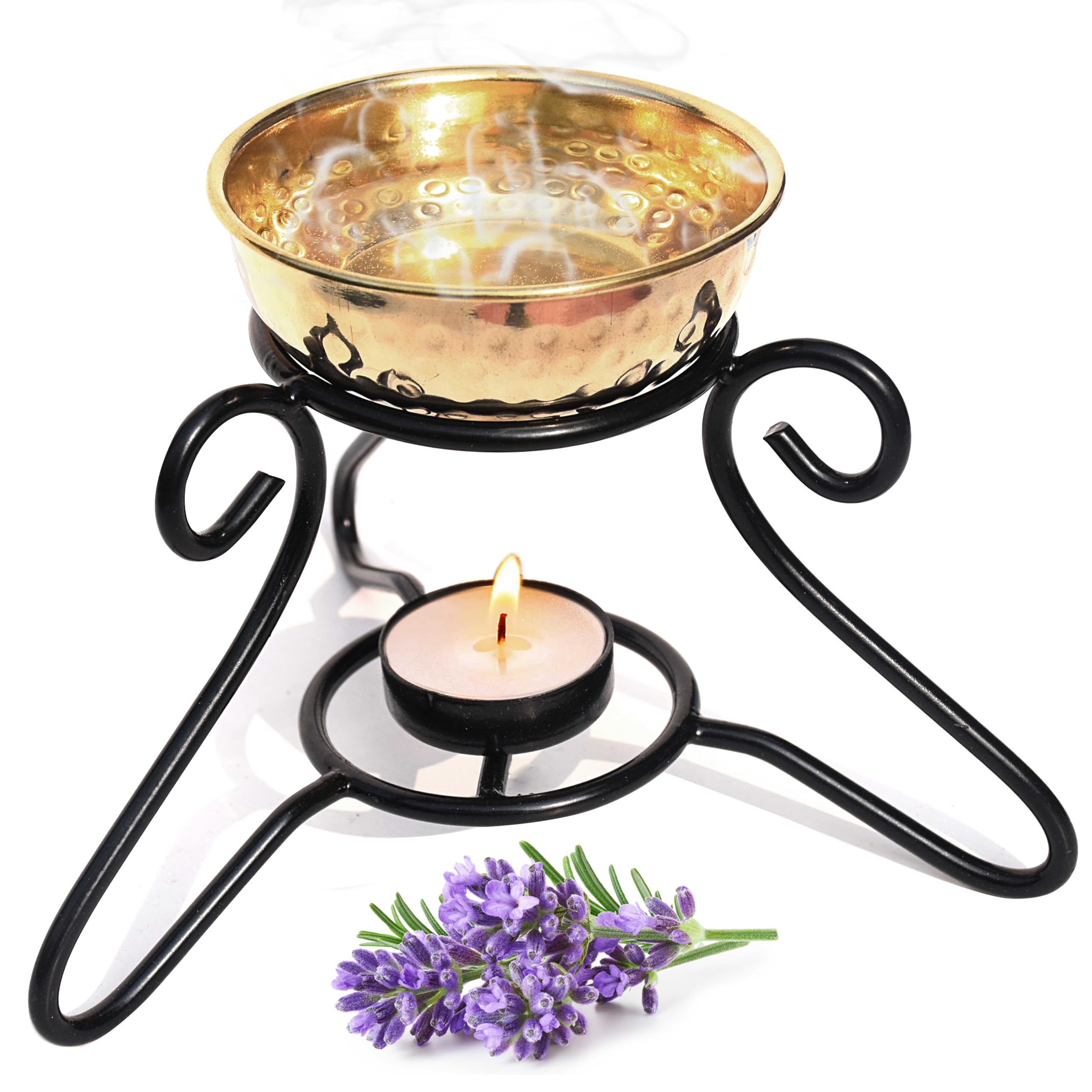 Pure Source (India) Metal Aroma Burner and Pure Brass Bowl (Black), 7 x 5 inch