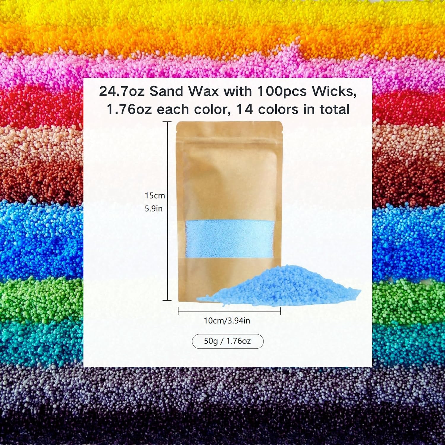 Monivi Unscented Sand Candles with Wicks 14Colors Pearled Candles Sand and Wicks 100pcs for Home Décor or Gifts, 24.7oz Refillable Pearled Candle Wax for DIY Candles Making Kit(1.76oz Each Color)