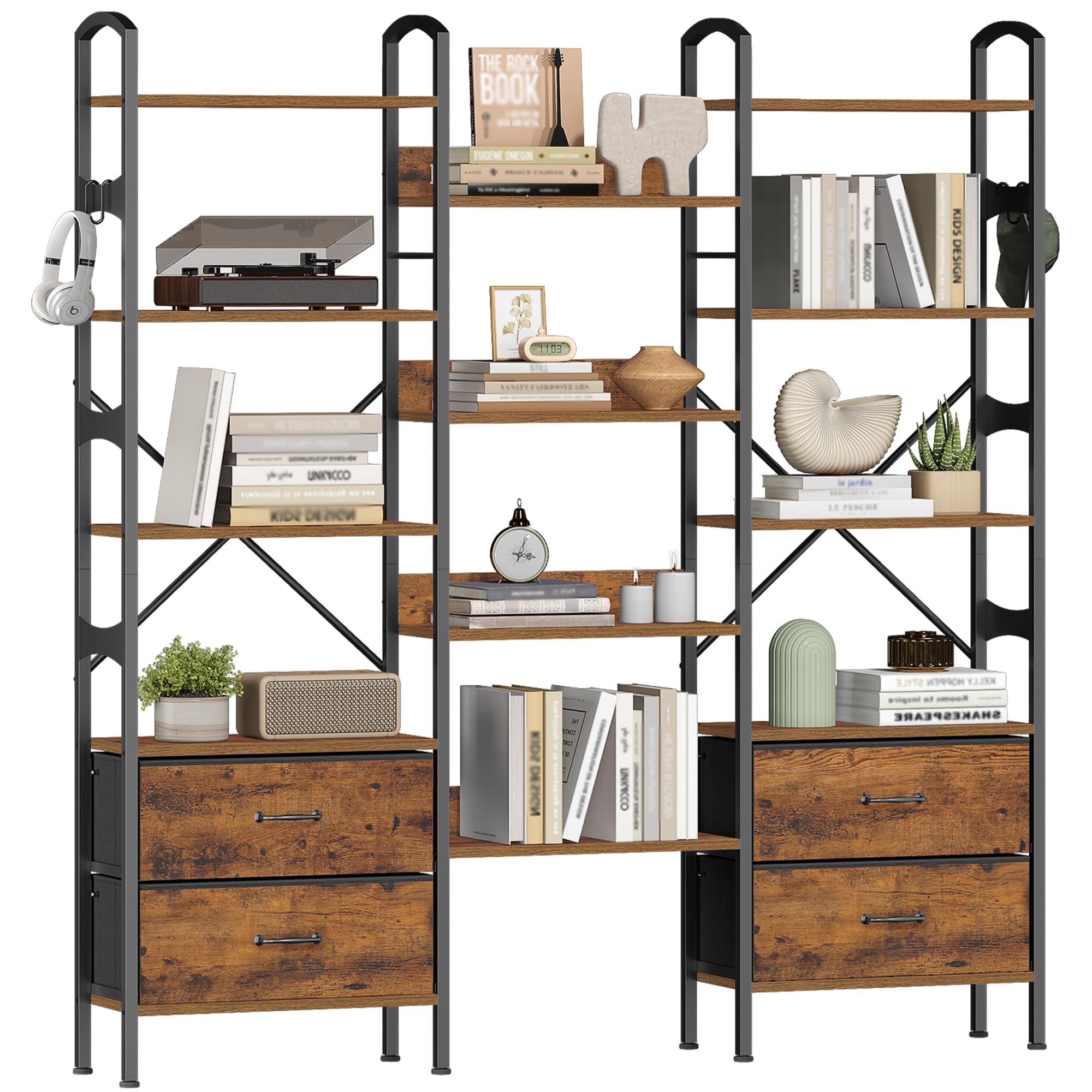Bibliothèque, 158 x 24 x 166 cm, Marron Rustique et Noir