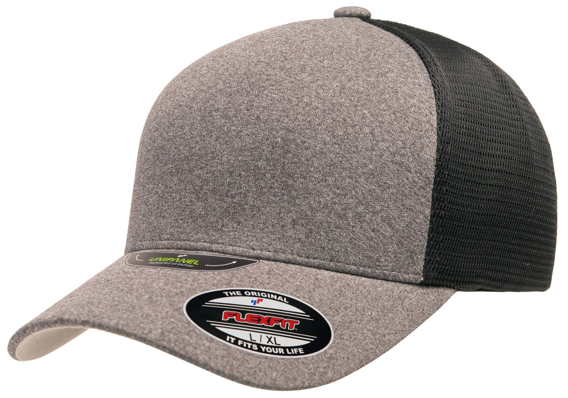 Flexfit® UNIPANEL™ Trucker MESH Cap (Large-X-Large, Heather/Black)