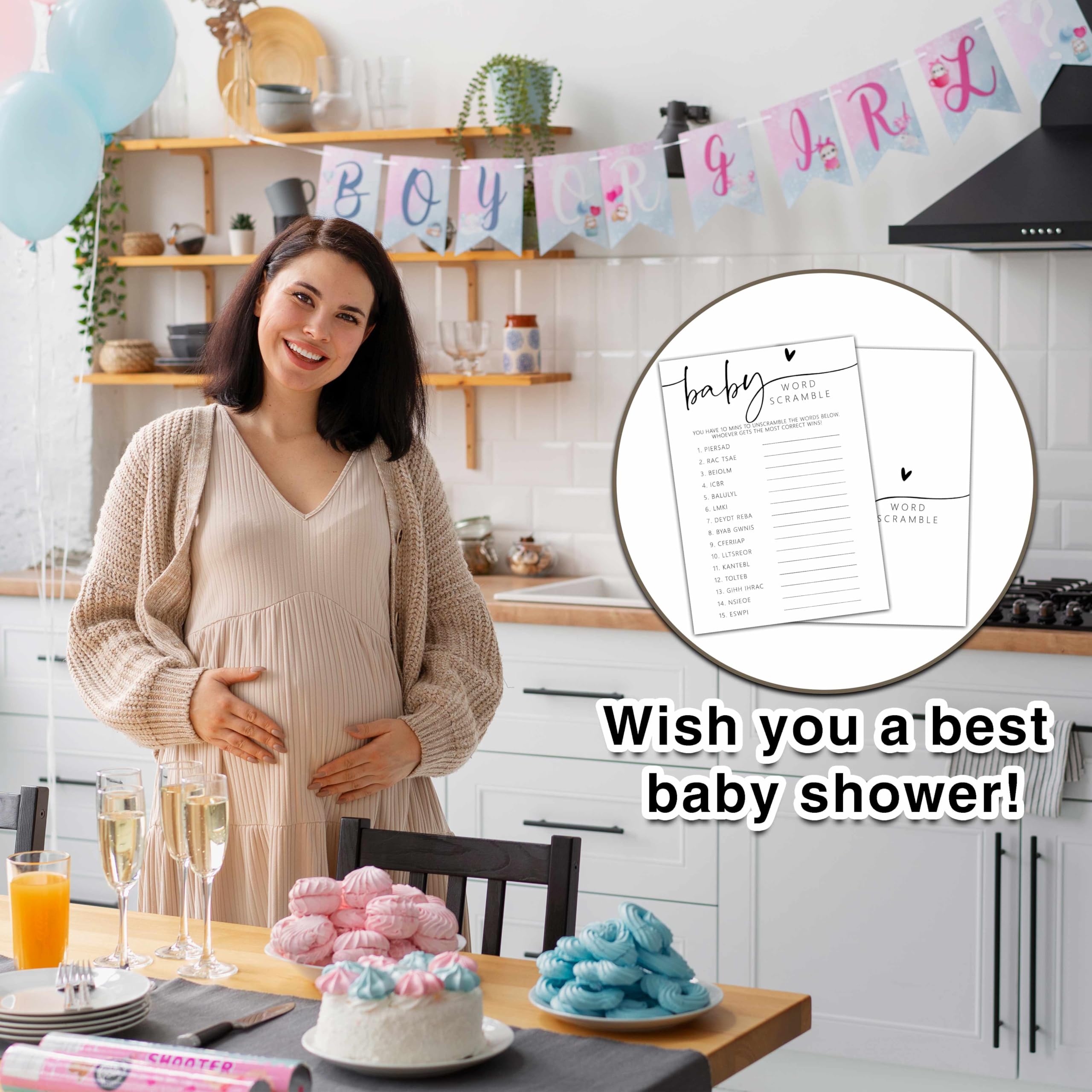 Zabawne gry na baby shower, gra słowna dla dzieci, minimalizm dekoracje na baby shower sprzyja pomysłom, neutralne pod względem płci artykuły imprezowe-25 szt., 12,7 x 17,8 cm - C07, biały