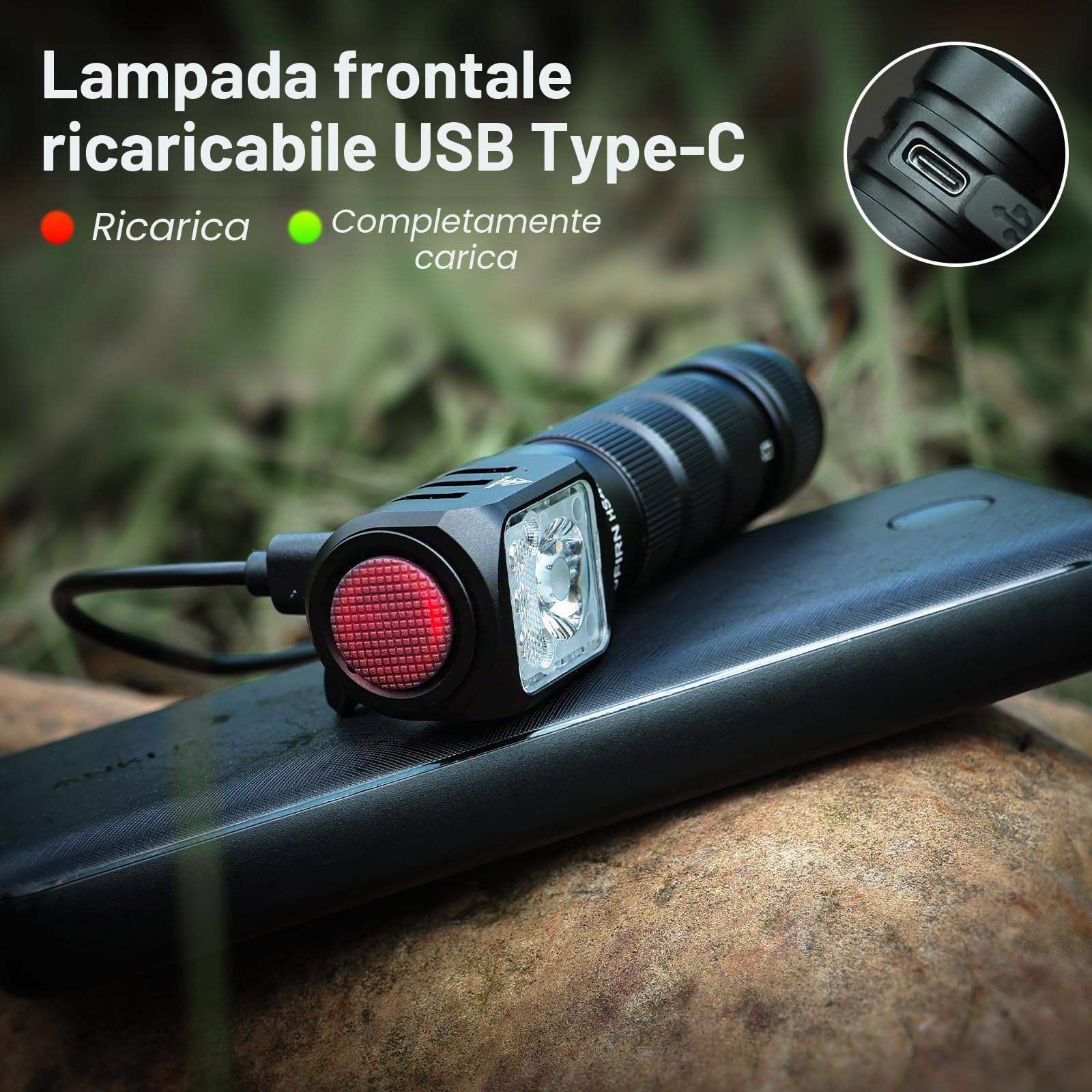 Sofirn HS42 - Lampada frontale ricaricabile con luce rossa, doppia clip, 2100 lumen, super luminosa, torcia a LED ad angolo retto con base magnetica, luce da campeggio per meccanici, caccia