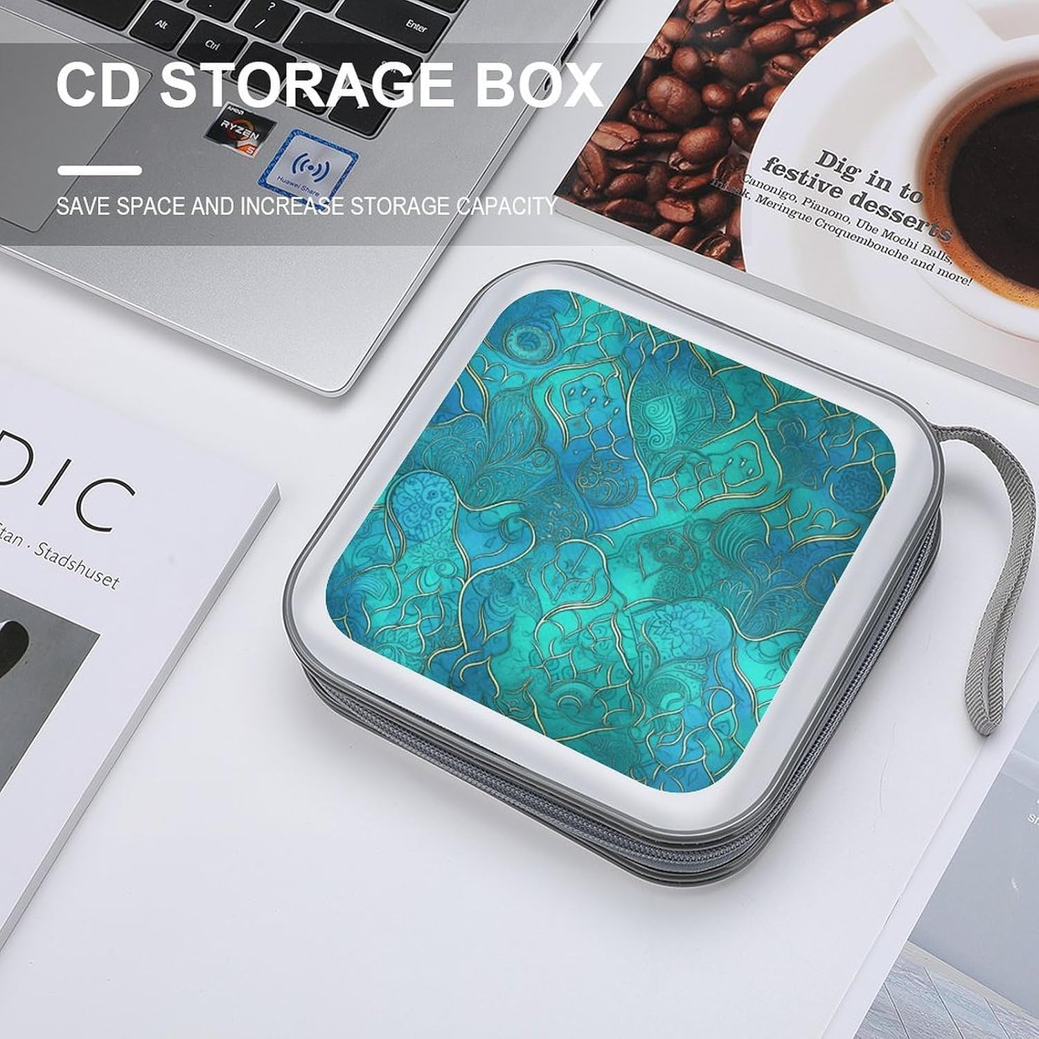 Turquoise Pattern CD/DVD Case Holder 40 Capacity image 4