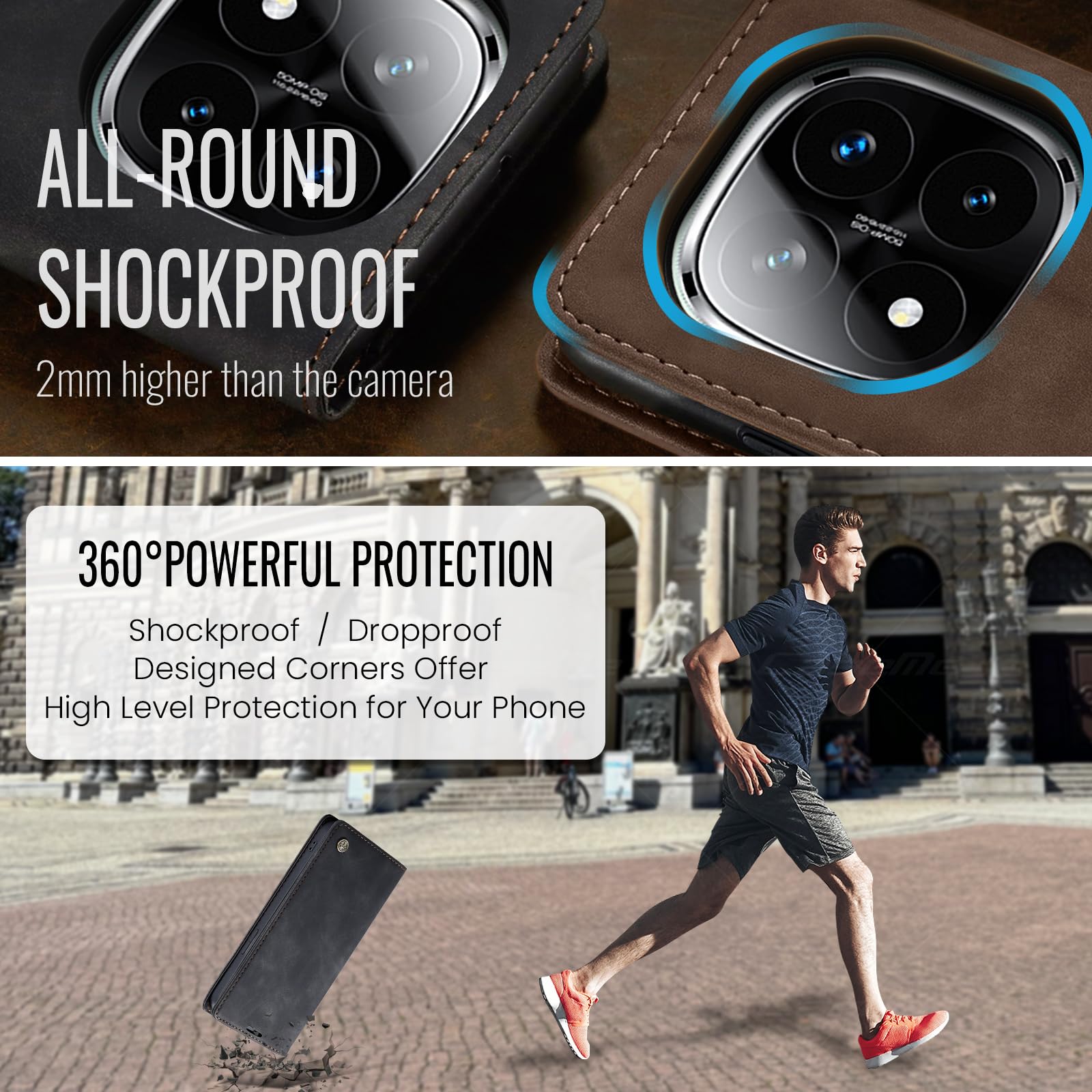 Azororo Cover per Xiaomi Redmi Note 14 Pro Plus 5G, Premium PU Pelle Custodia, Magnetica Carta Fessura Portafoglio Case, Flip Cavalletto Custodia per Redmi Note 14 Pro Plus 5G - Nero