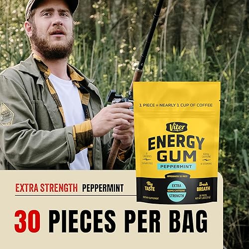 Miniatura 4 de Viter Energy goma de mascar con 60mg de cafeína (sabor a menta, 30 piezas) - sin azúcar, vitamina B3, B6, B9, B12, cero calorías, gomitas