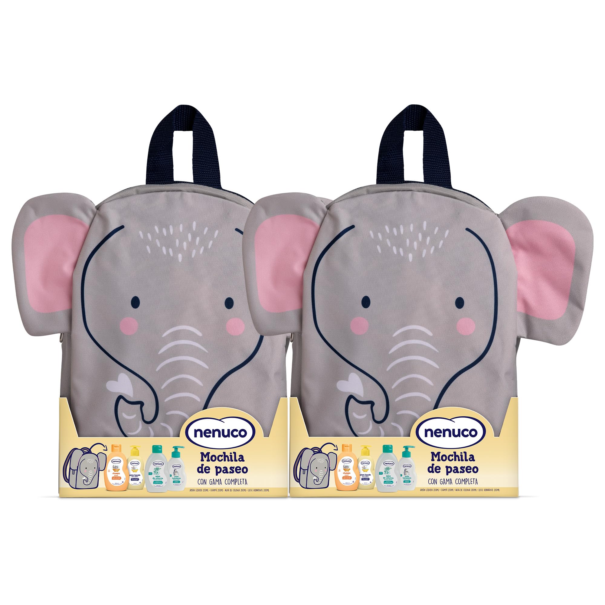 Set de Baño para Bebé Nenuco Mochila Elefantito Lote Elefante 4 Piezas - Pack 2 Mochilas