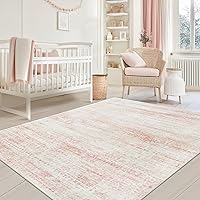 Srugn Washable 5x7 Light Pink Area Rug - Ultra Soft Faux Wool Non-Slip Low Pile Vintage Rug for Living Room, Bedroom, Nursery, Kids Playroom