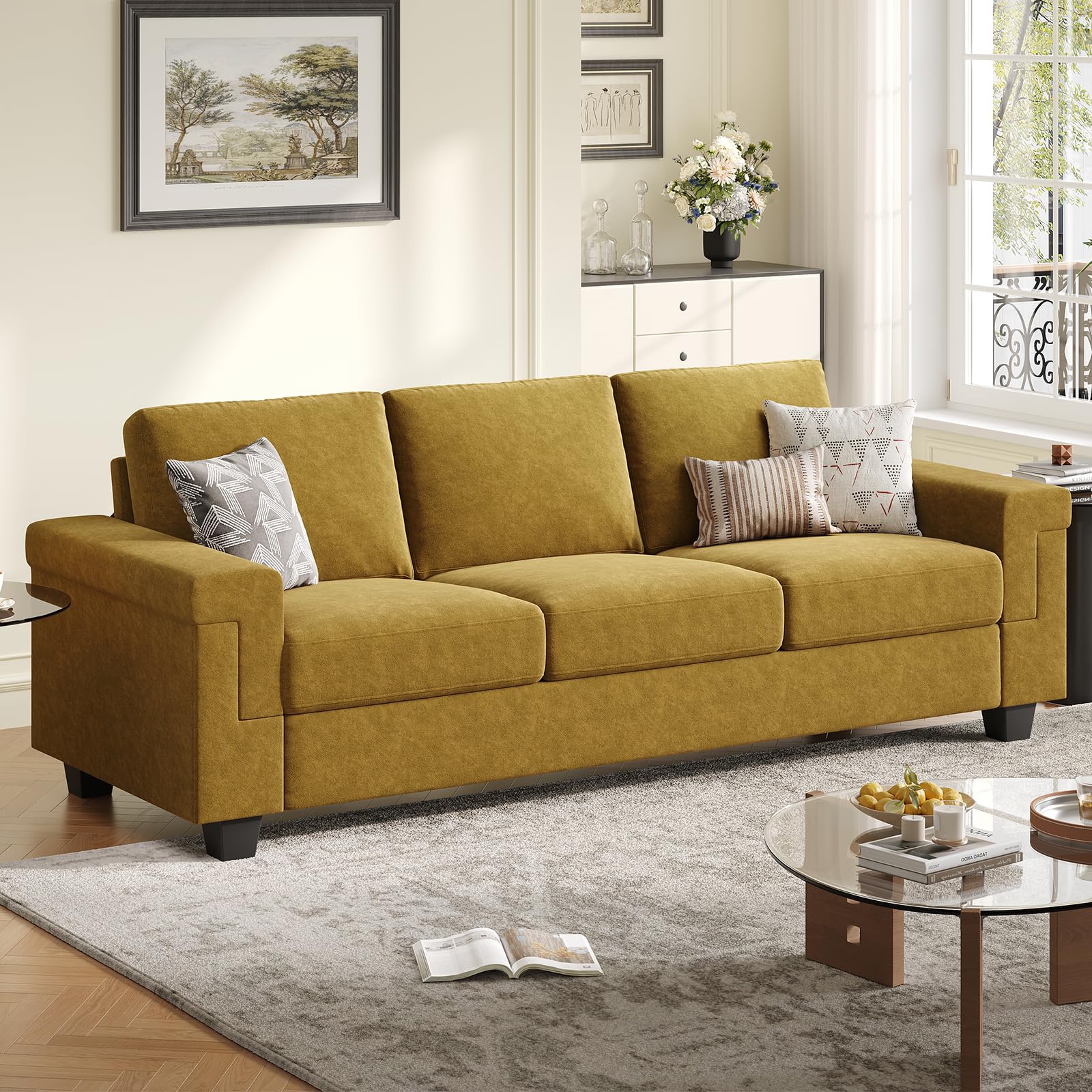 COPIAE yellow sofa with track arms