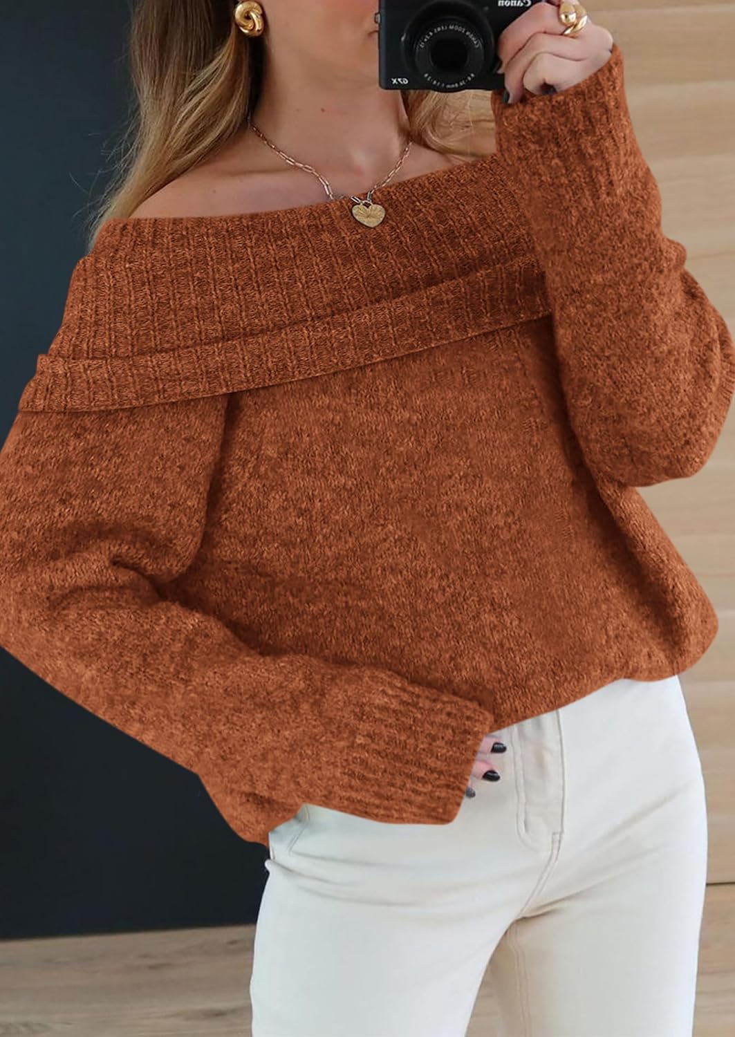 PRETTYGARDEN Women's Off The Shoulder Sweater Long Sleeve Tops 2026 Fall Loose Knit Pullover Sweaters Winter Clothes - Image 7