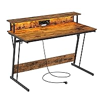 VASAGLE Scrivania da Gaming con Luci LED e Prese di Corrente, Scrivania da Computer