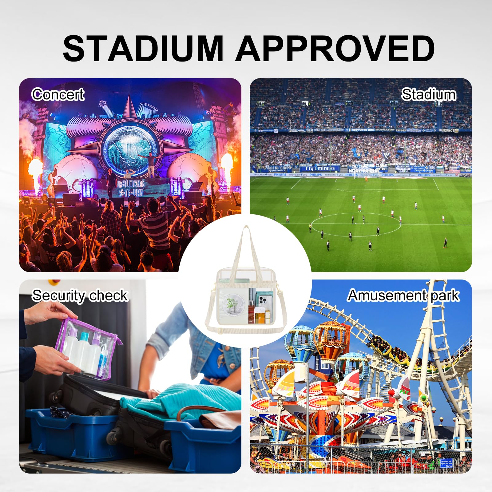 USPECLARE Transparente Tragetasche, Stadion-genehmigt, Sicherheits-Reisen und Fitnessstudio, transparente Tasche für Arbeit, Sport, Spiele, Konzerte, Cremig, Large