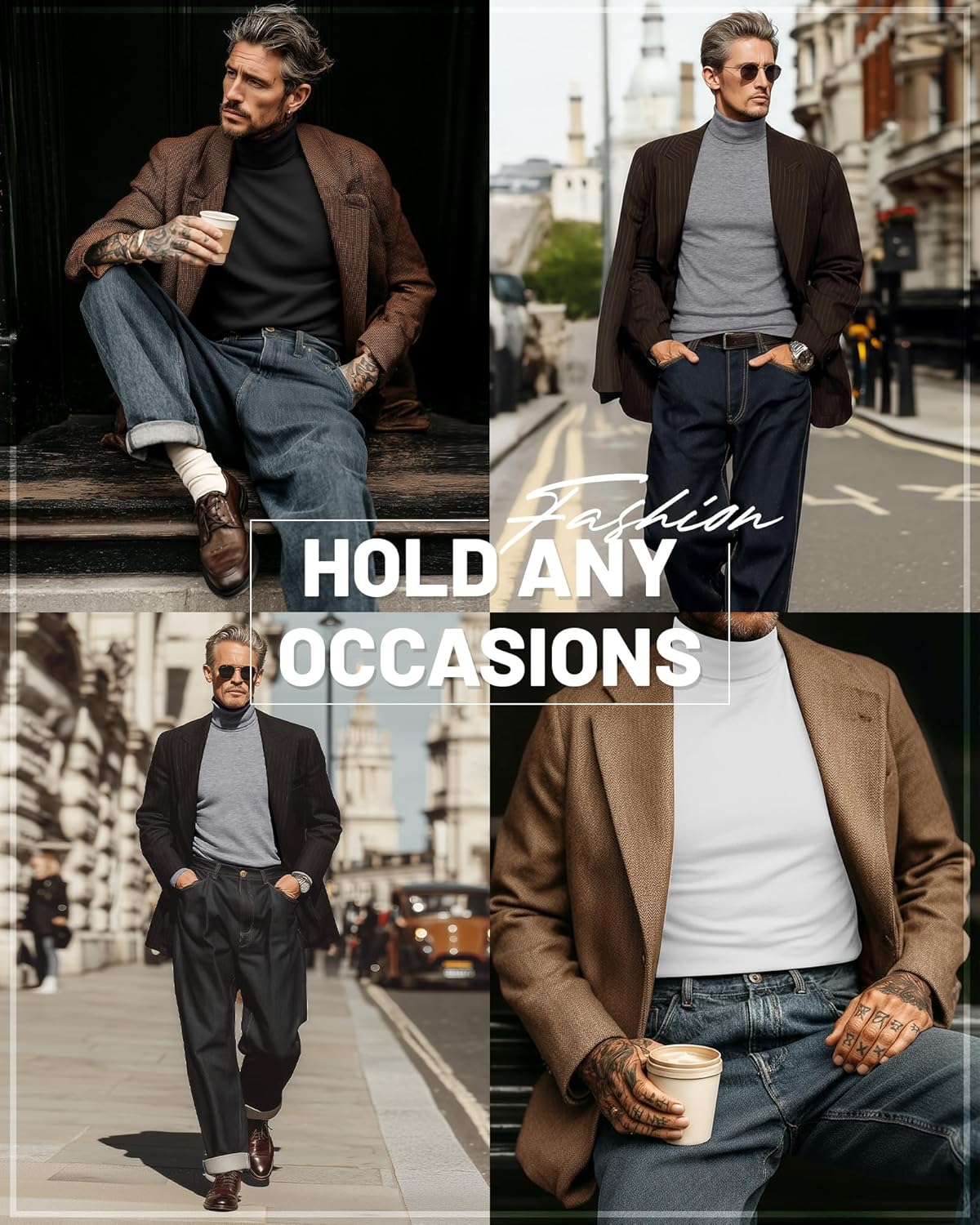 Ficerd 3 Pack Men's Big and Tall Turtleneck Shirts Cotton Long Sleeve Turtle Neck Tops Plus Size Loose Fit Basic Tee - Image 2