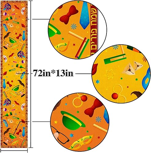 Miniatura 3 de Nepnuser Happy Purim - Camino de mesa judío para carnaval, decoración de fiesta, hogar, cocina, comedor, 72 pulgadas