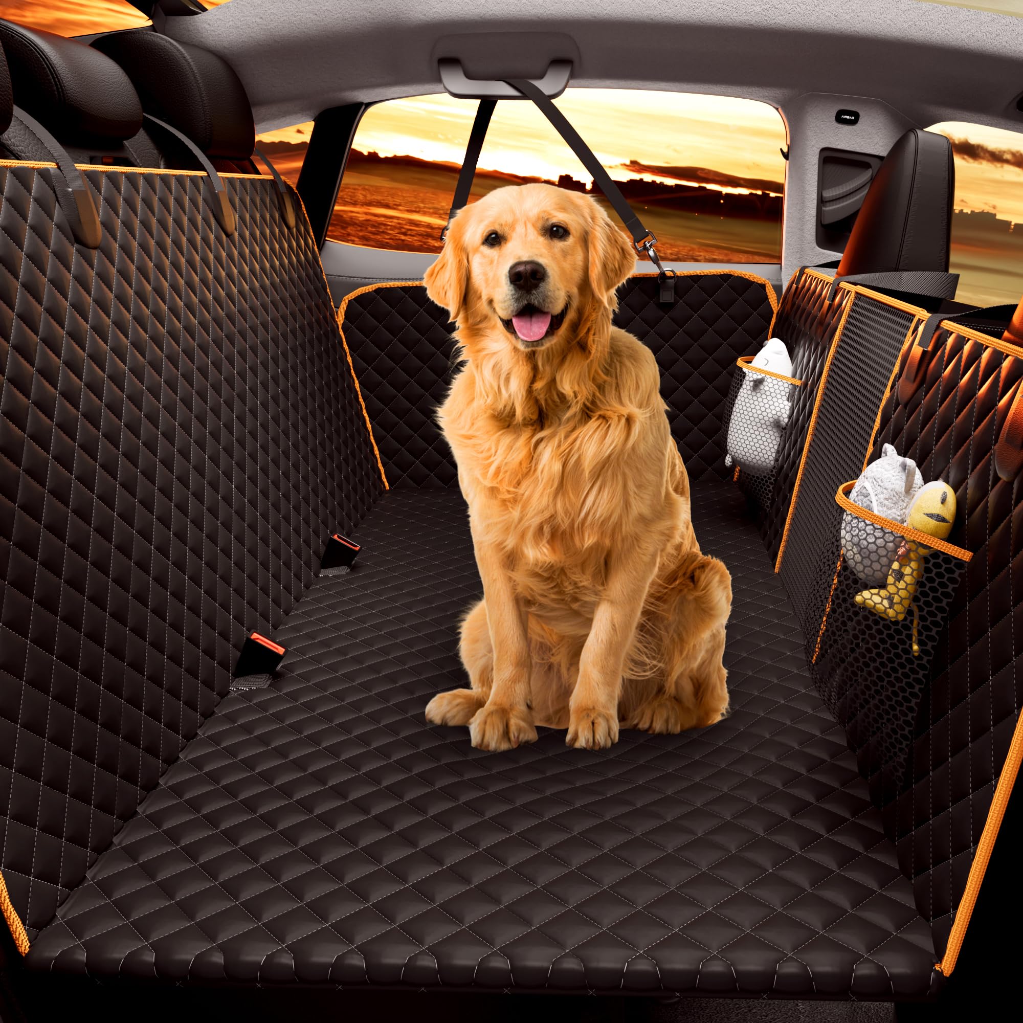 Back Seat Extender for Dogs - Large Space, Waterproof Hard-Bottom Dog Car Seat Cover for Back Seat, Holds 420lbs, Upgraded Material Waterproof Pet Car Bed Dog Hammock for Car, SUV,Truck