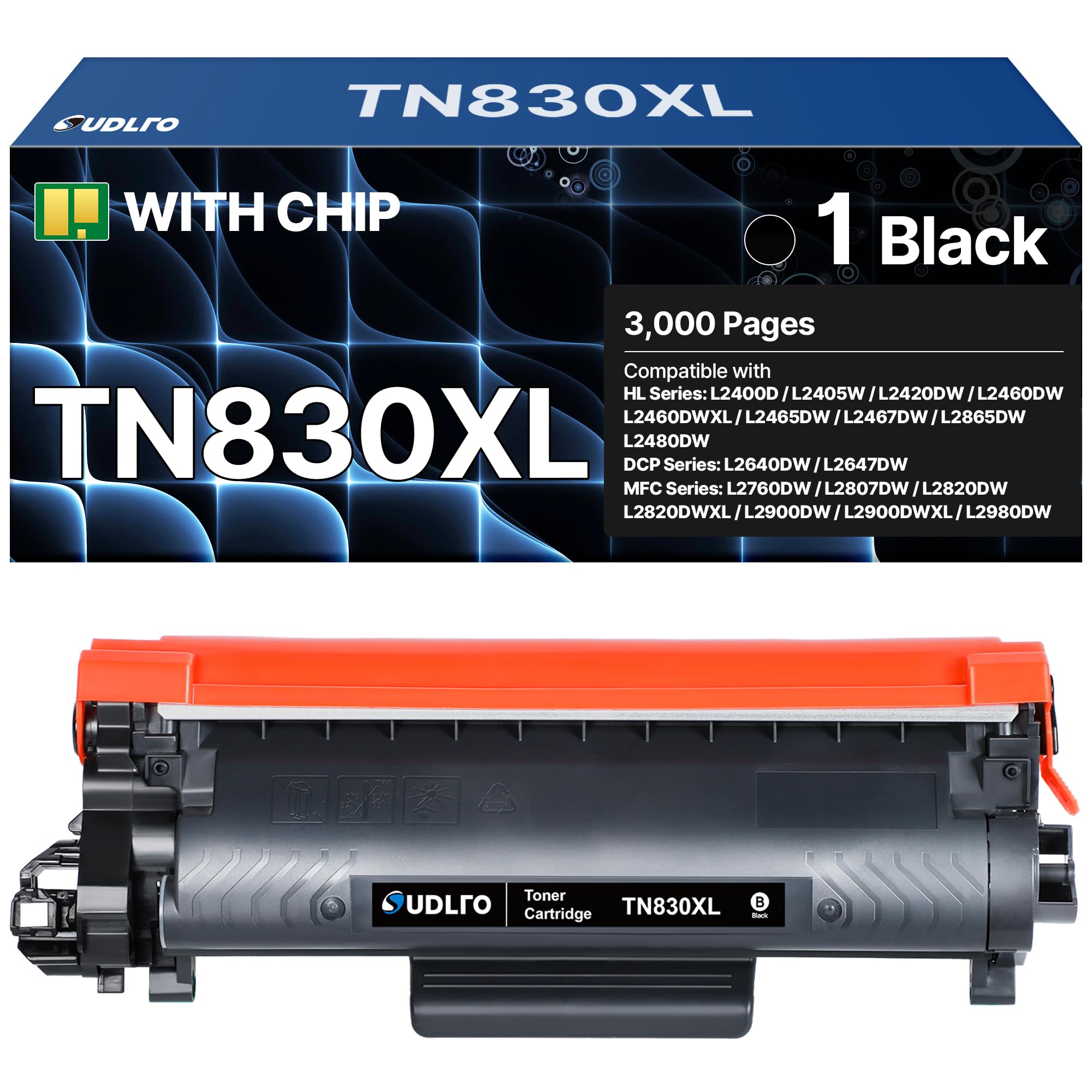 TN830XL TN830 Toner Cartridges - Replacement Compatible for Brother TN830 TN-830 TN830XL Compatible with HL-L2460DW DCP-L2640DW HL-L2405W HL-L2400D HL-L2480DW MFC-L2820DW Printer (1 Black)
