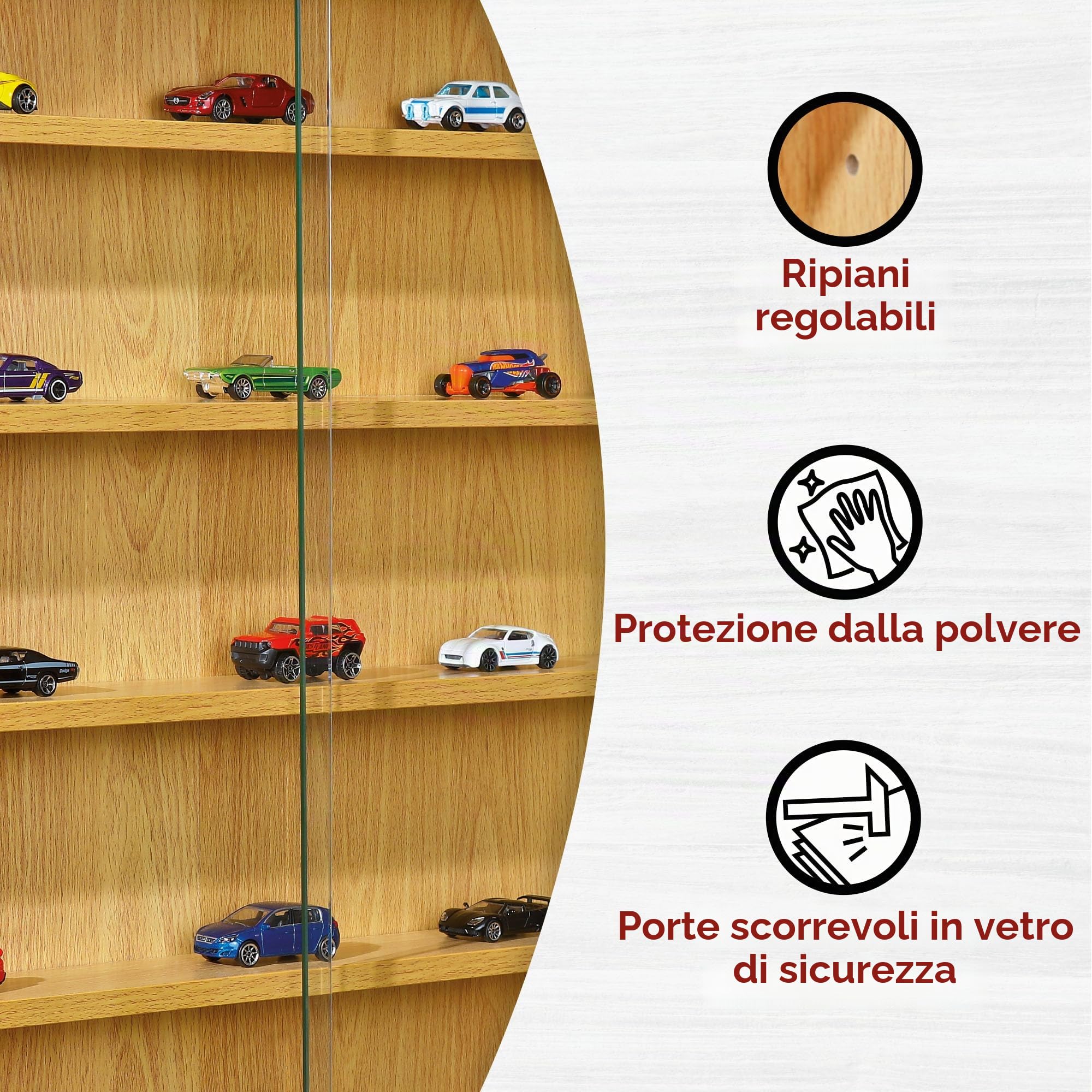 Inter Link Espositore da parete per oggetti da collezione Mobile a 4 ripiani 5 scomparti per miniature MDF Decoro Faggio (80x60x9,5 cm) Acquario