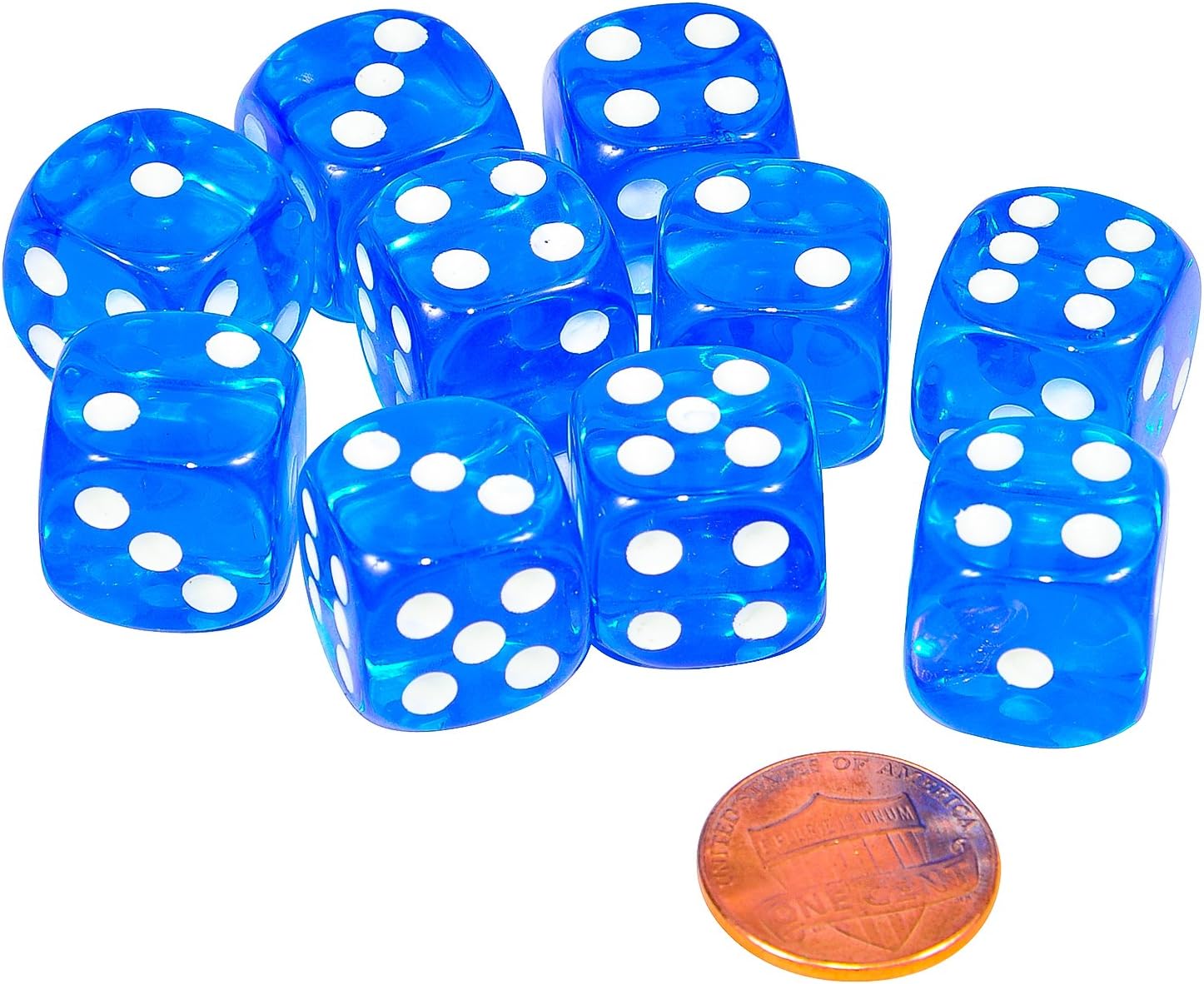 JustMikeO Set of 10 Six Sided D6 16mm Standard Rounded Translucent Dice Die - Blue