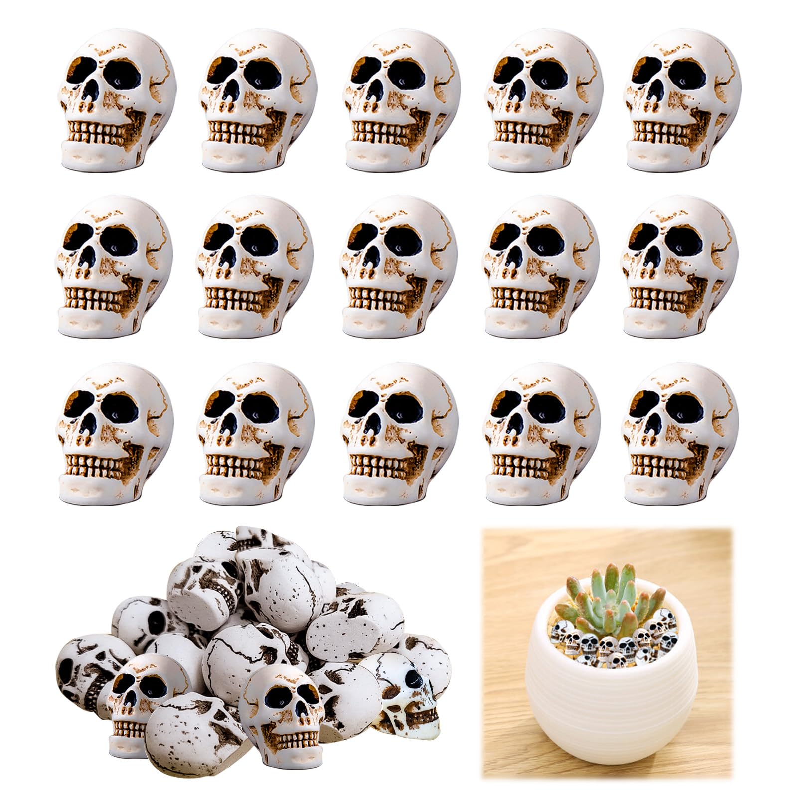 JIEBAO 20er Set Mini Totenkopf aus Harz - Dekoration für Halloween und Horror Party