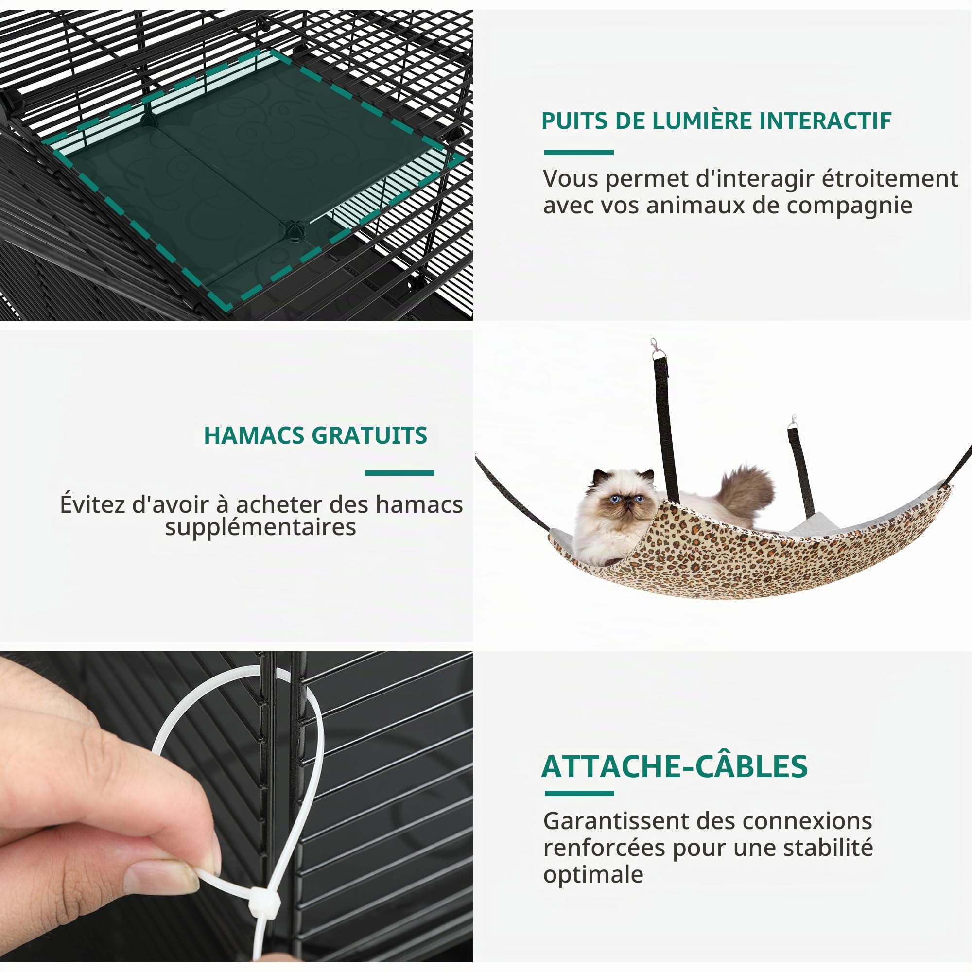 YITAHOME Grande Cage pour Chat à 4 Niveaux, Enclos pour Chats avec Hamac Amovible, Chenils Intérieur/Extérieur, Métal Amovible, Clôture pour Petits Animaux pour 1 à 4 Chats, 105 x 105 x 140 cm