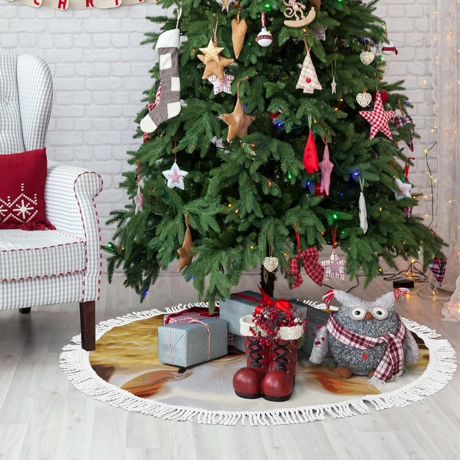 Christmas Tree Skirt Cute Xmas Trees Mat Skirts Personalization Christmas Round Tree Skirts for Holiday Party Decorative Supplies Cute Farm Animal