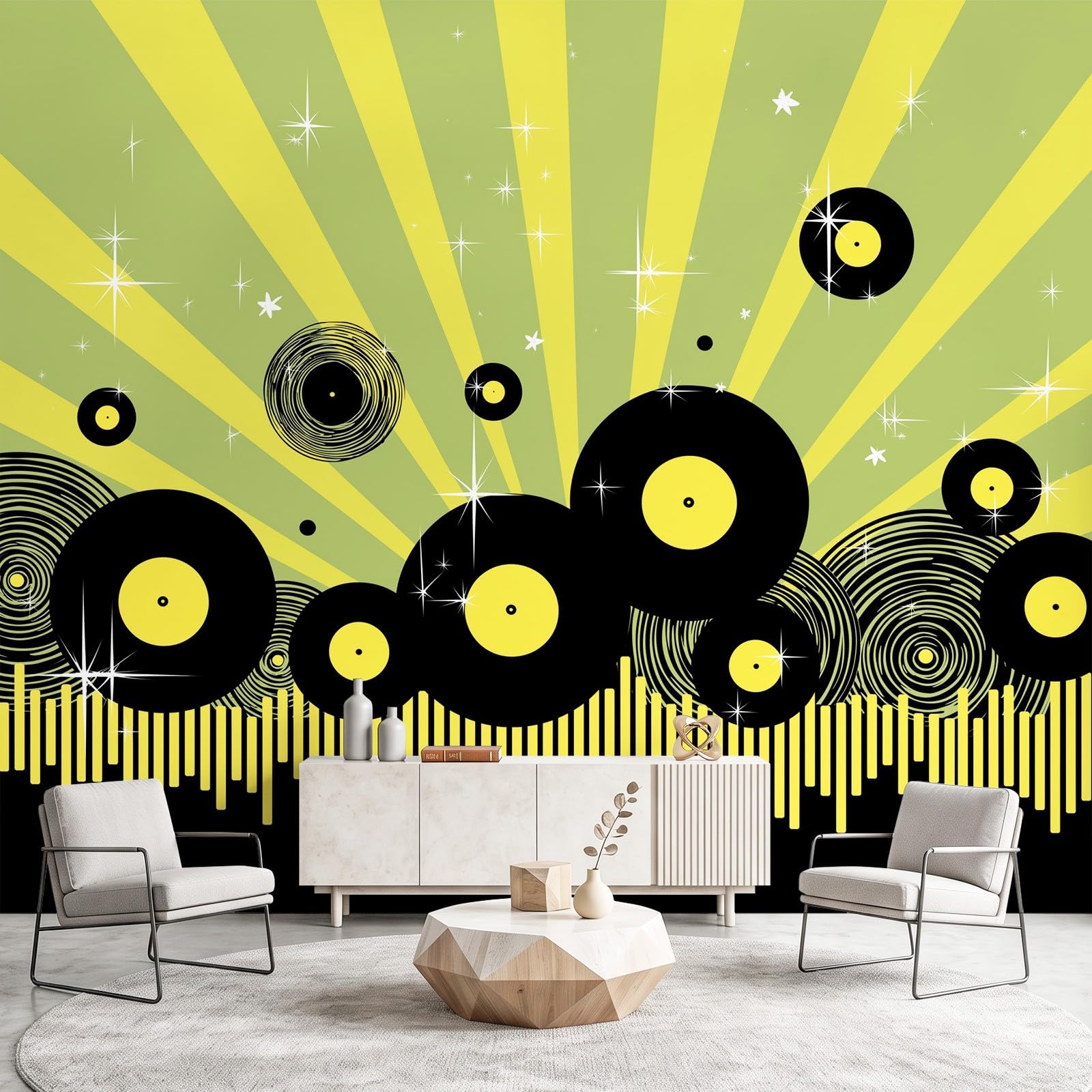 Vintage retro muzyka mural winyl płyty paski tapety, naklejki ścienne wystrój domu tło telewizora duża sztuka tapeta malarstwo plakaty dekoracja 450 x 315 cm