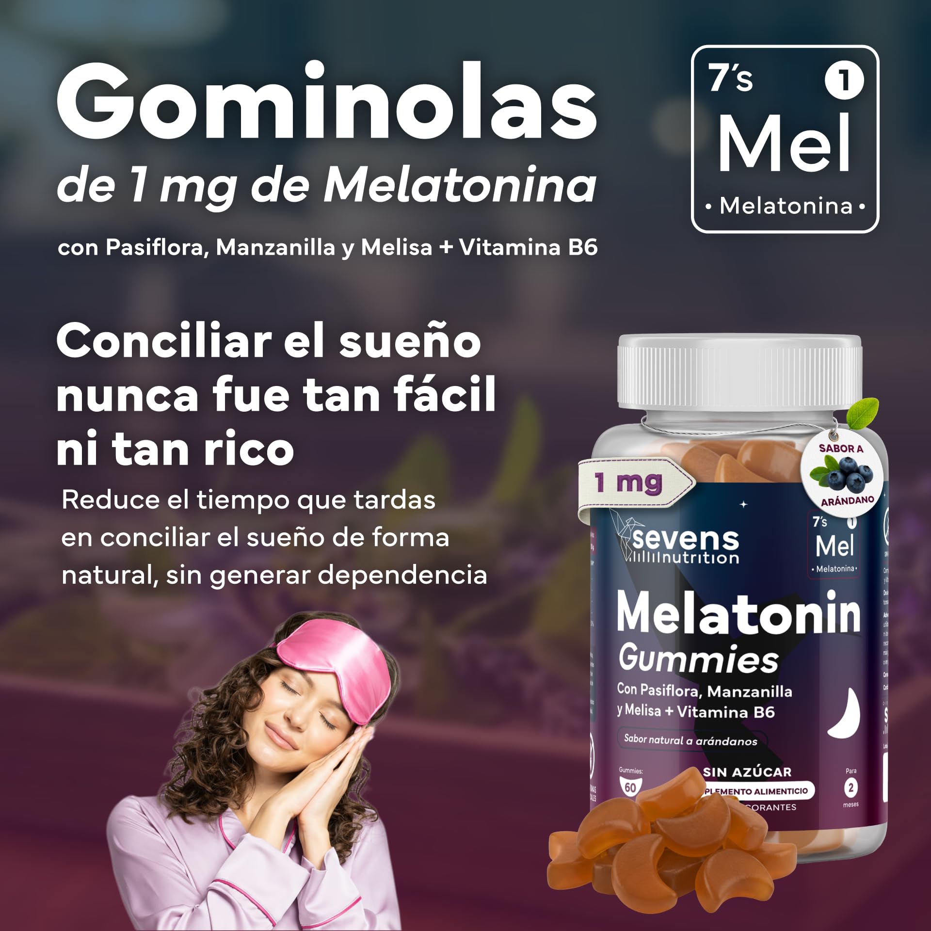 Melatonina Gominolas - Pack Ahorro x2 - Sin Azucar ni Edulcorantes - Gominolas para Dormir Bien - Pasiflora, Manzanilla, Melisa y Vitamina B6 - Sabor Natural a Arándano - Pack de 2x60 Gummies Veganas