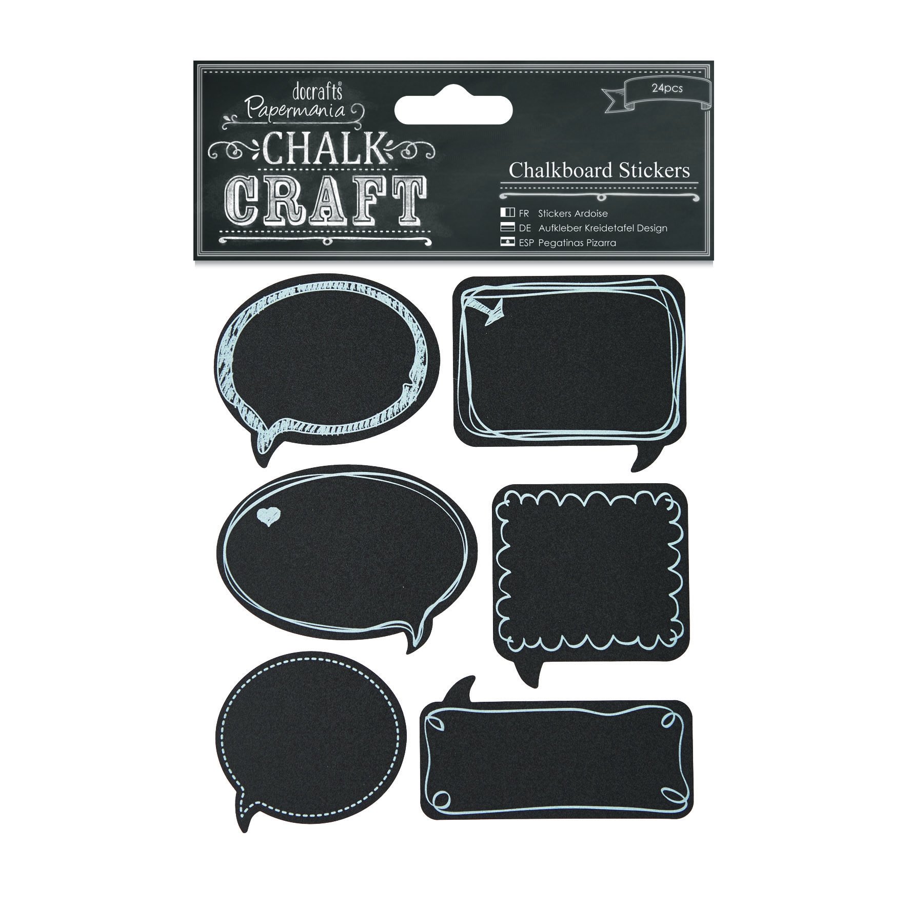 Papermania 24-Piece Chalk Craft Speech Bubbles Chalkboard Sticker, Black