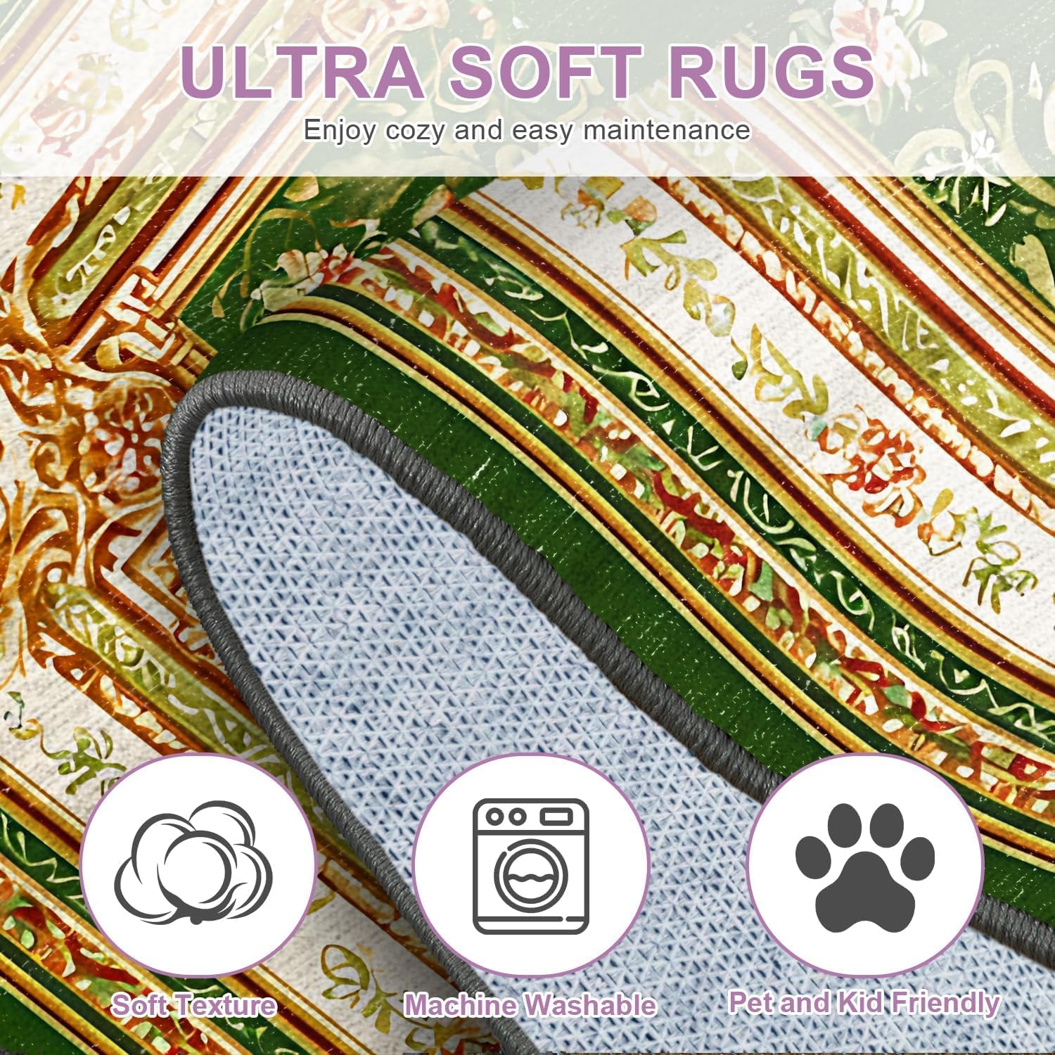 Washable 2x3 Entry Rug Classic Vintage Floral Area Rug, Non Slip Low Pile Indoor Door Mat, Elegant Traditional Rug for Entryway, Bathroom, Kitchen, Bedroom, Green & Gold Design