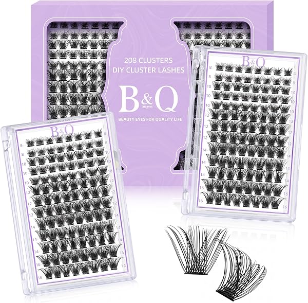 Wimpern Einzeln 208 PCS B&Q DIY Lash Clusters für Anfänger Wiederverwendbare Wimpernbüschel Einzelwimpern für Wimpernverlängerung zu Hause Individual Lashes Wimpern Extension(D-8-16MIX,B02+B02) - 1