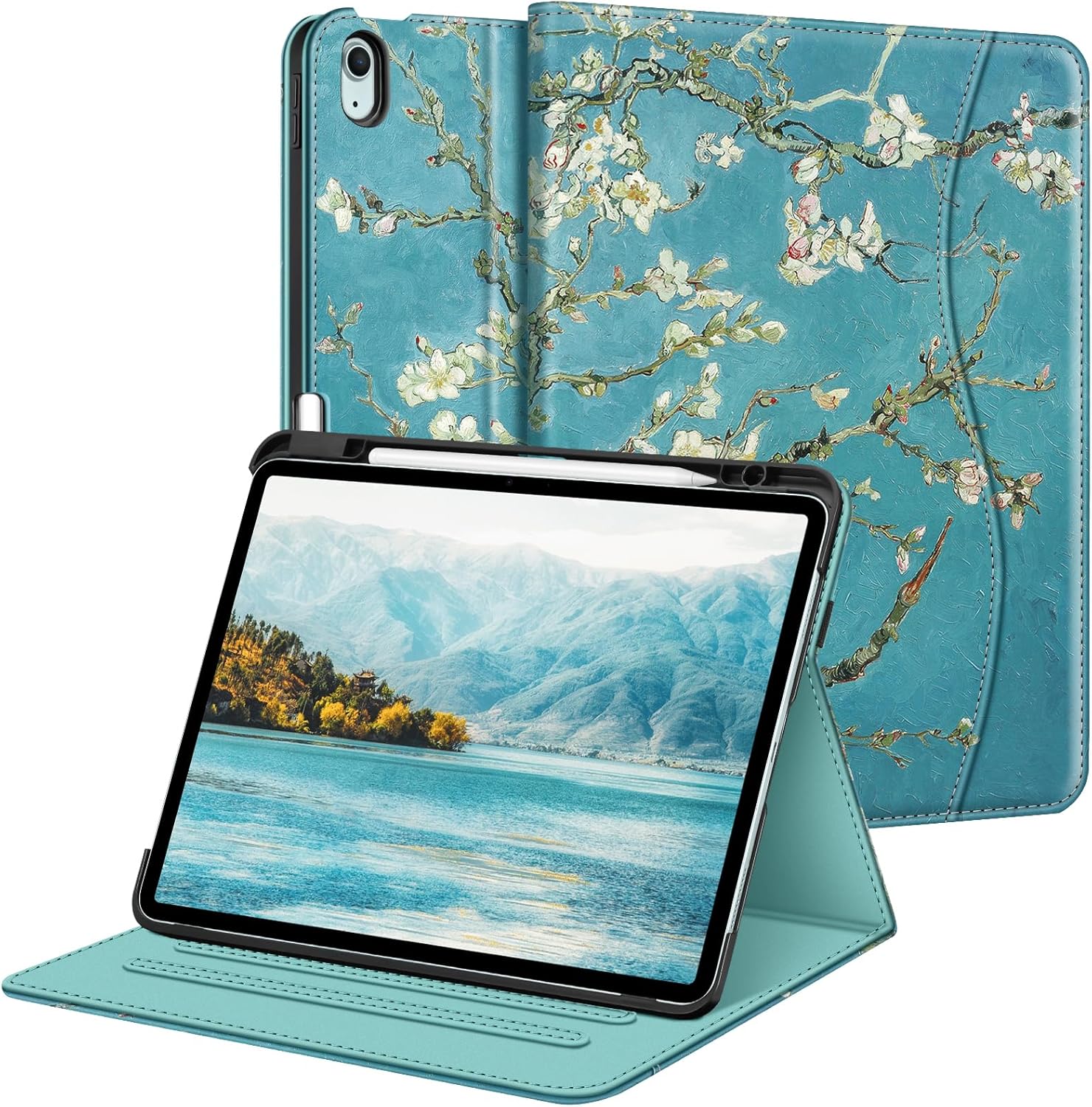 Fintie Folio Case for iPad Air 13-inch M4/M3/M2 (2026/2025/2024), Magnetic Multi-Angle Smart Stand Cover with Built-in Pencil Holder & Pocket, Auto Sleep/Wake, Blossom