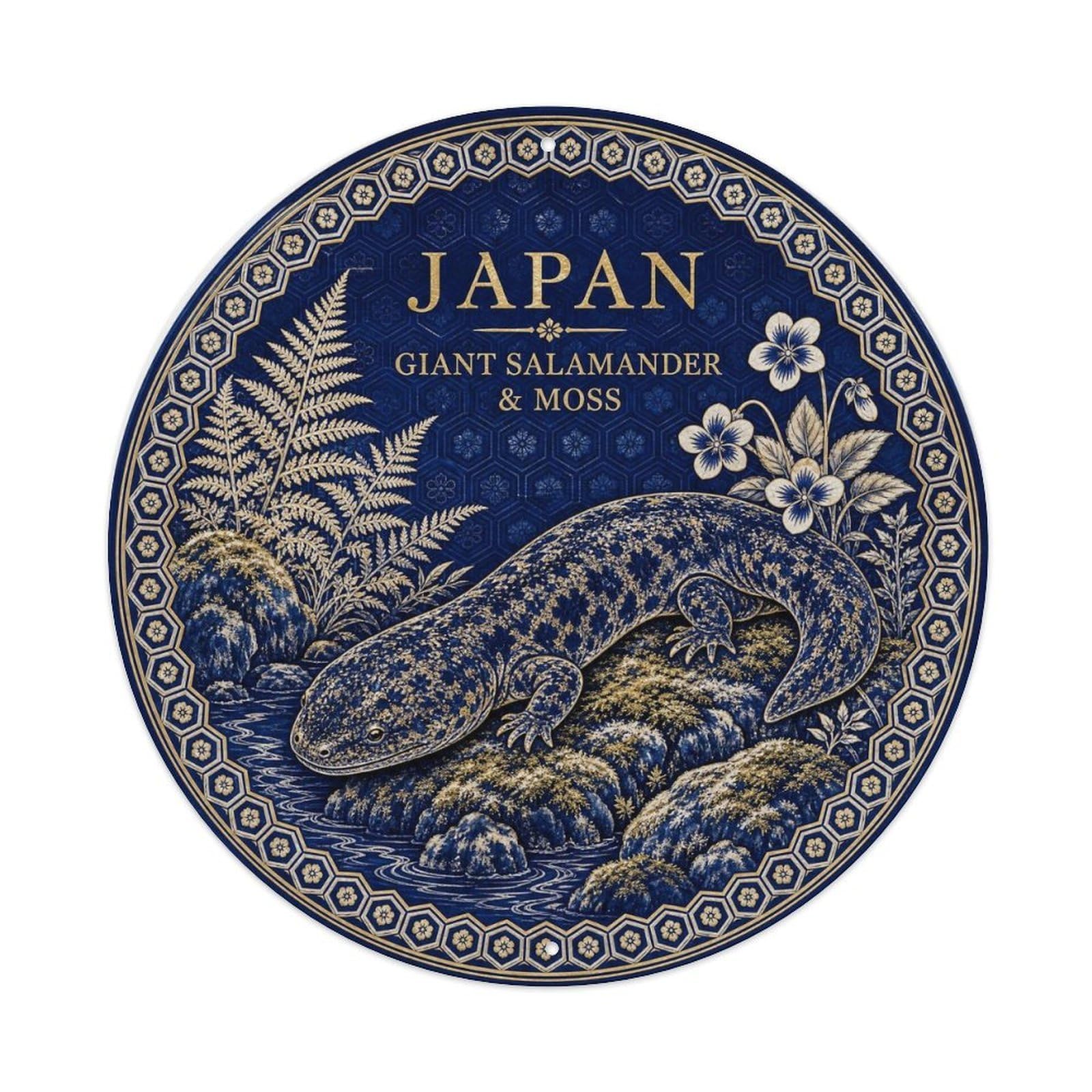 Olyhtr 8X8inch Classic Style Arita Japan Salamander Moss Ceramic Folk Pattern Metal Tin Sign