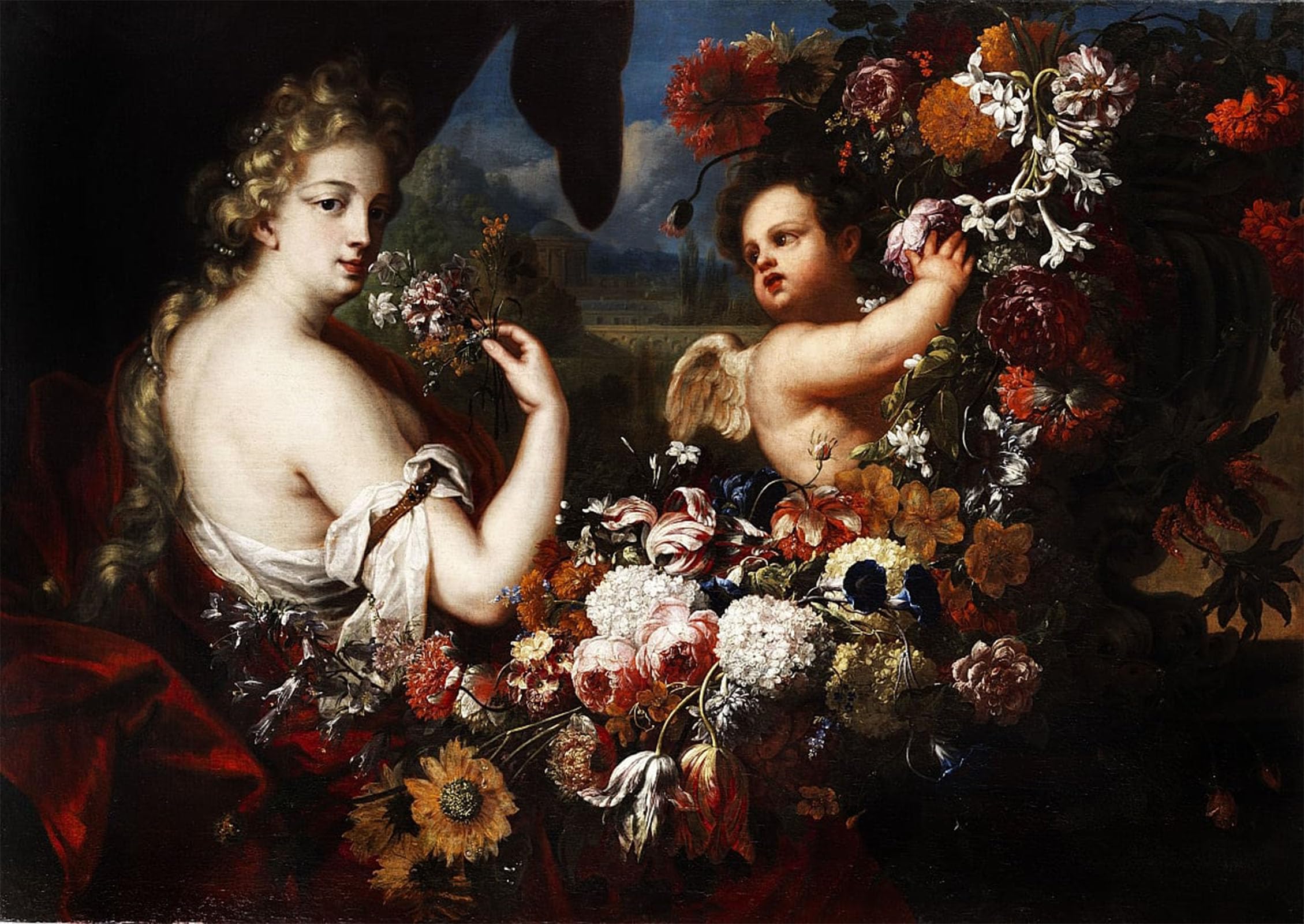 SERENDIPITP Vintage Picture Print on Canvas Wall Art Poster Venus and Cupid in Flower Garlands by Gaspar Pieter Ii Verbruggen Artwork Print Poster for Wall Decor 60x90cm
