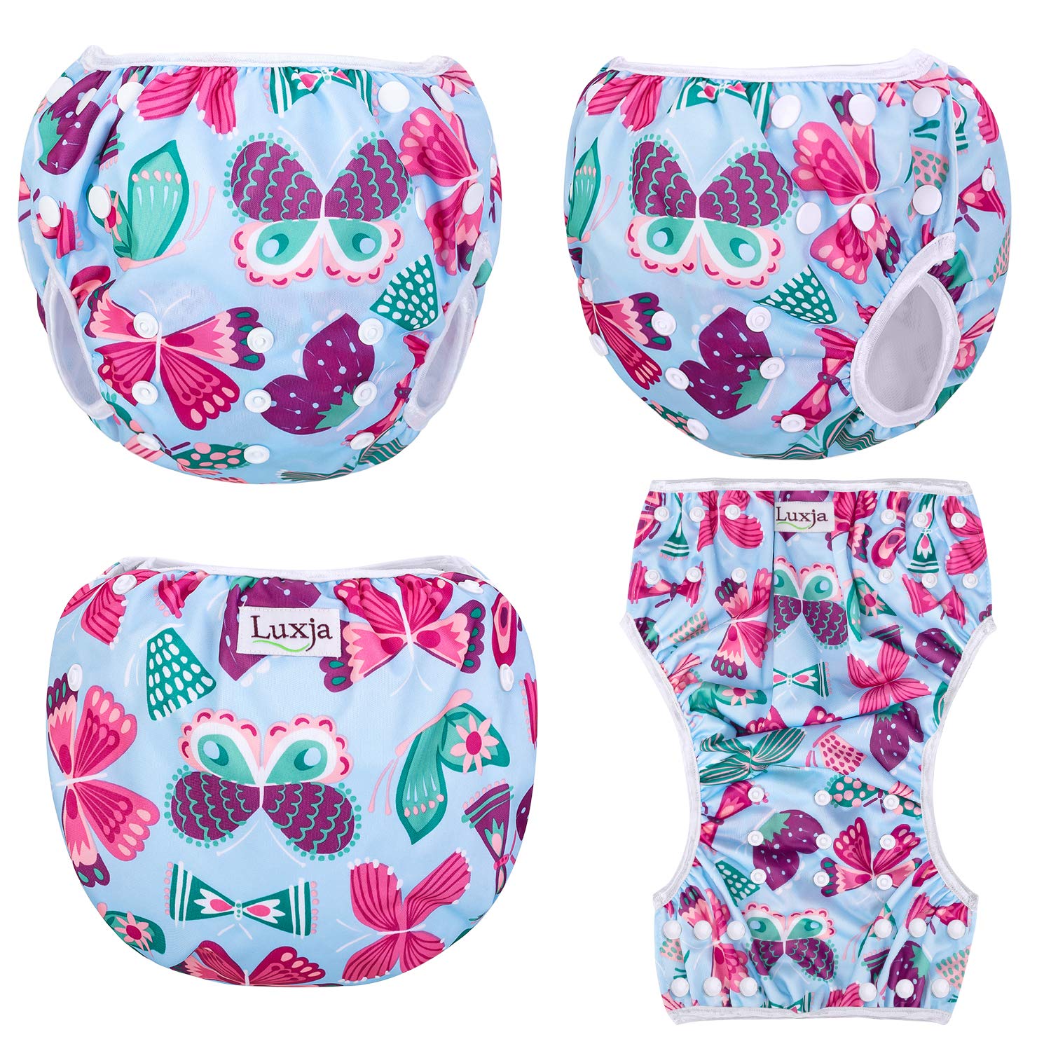 Luxja Couches de Bain, Bébé Maillot de Bain 2PCS, Lavable, Réutilisable, Ajustable, Pour les enfants de 0-3 Ans, Flamingo + Papillon